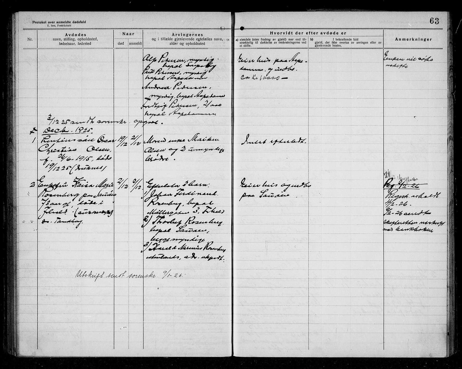 Idd lensmannsarkiv, AV/SAO-A-10633/H/Ha/L0004: Dødsfallsprotokoll, 1920-1929, p. 63
