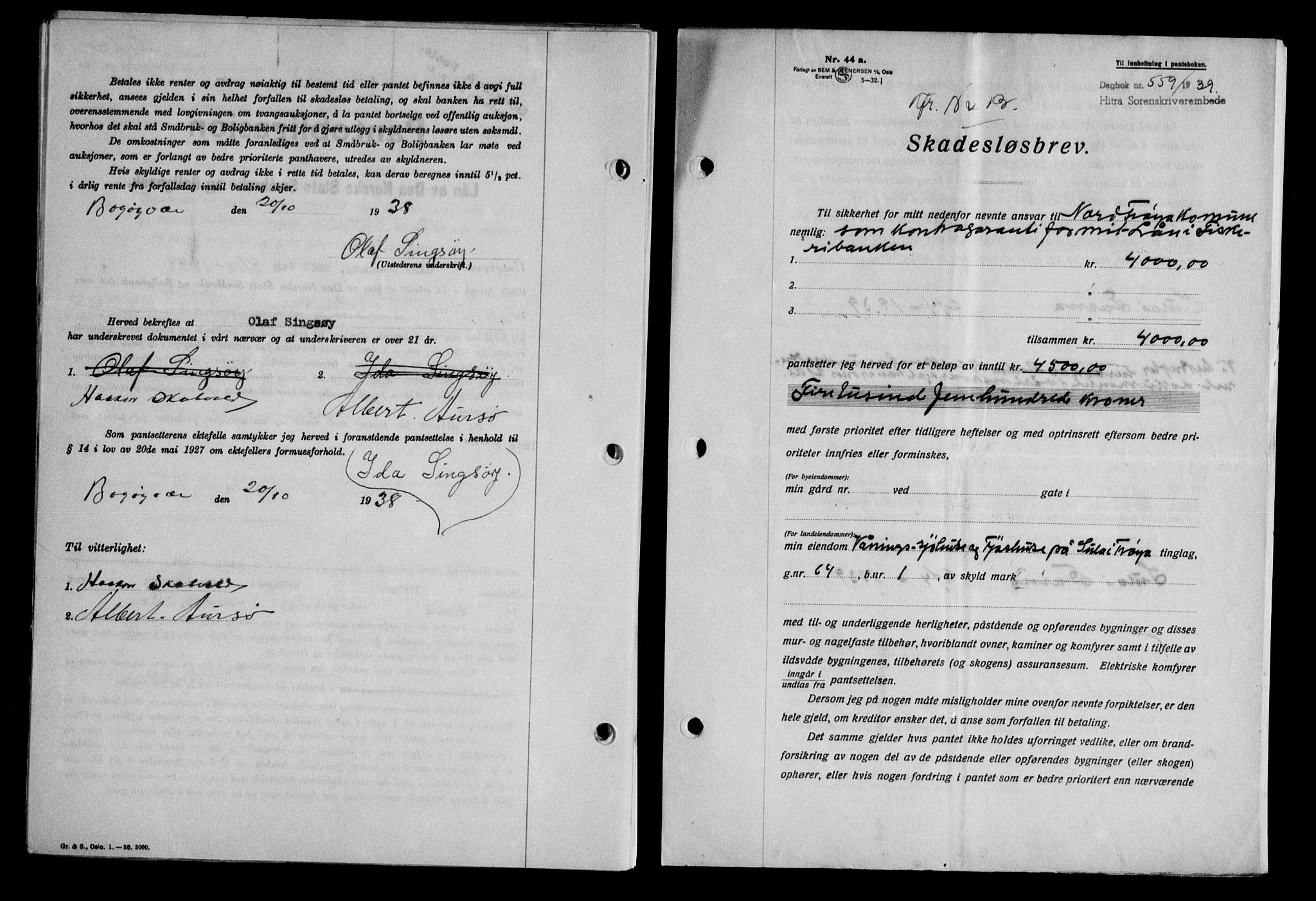 Hitra sorenskriveri, AV/SAT-A-0018/2/2C/2Ca/L0028: Mortgage book no. B-1, 1936-1939, Diary no: : 559/1939