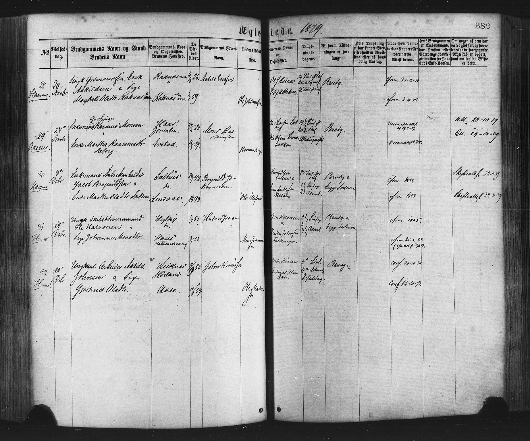 Hamre sokneprestembete, AV/SAB-A-75501/H/Ha/Haa/Haaa/L0015: Parish register (official) no. A 15, 1870-1881, p. 382