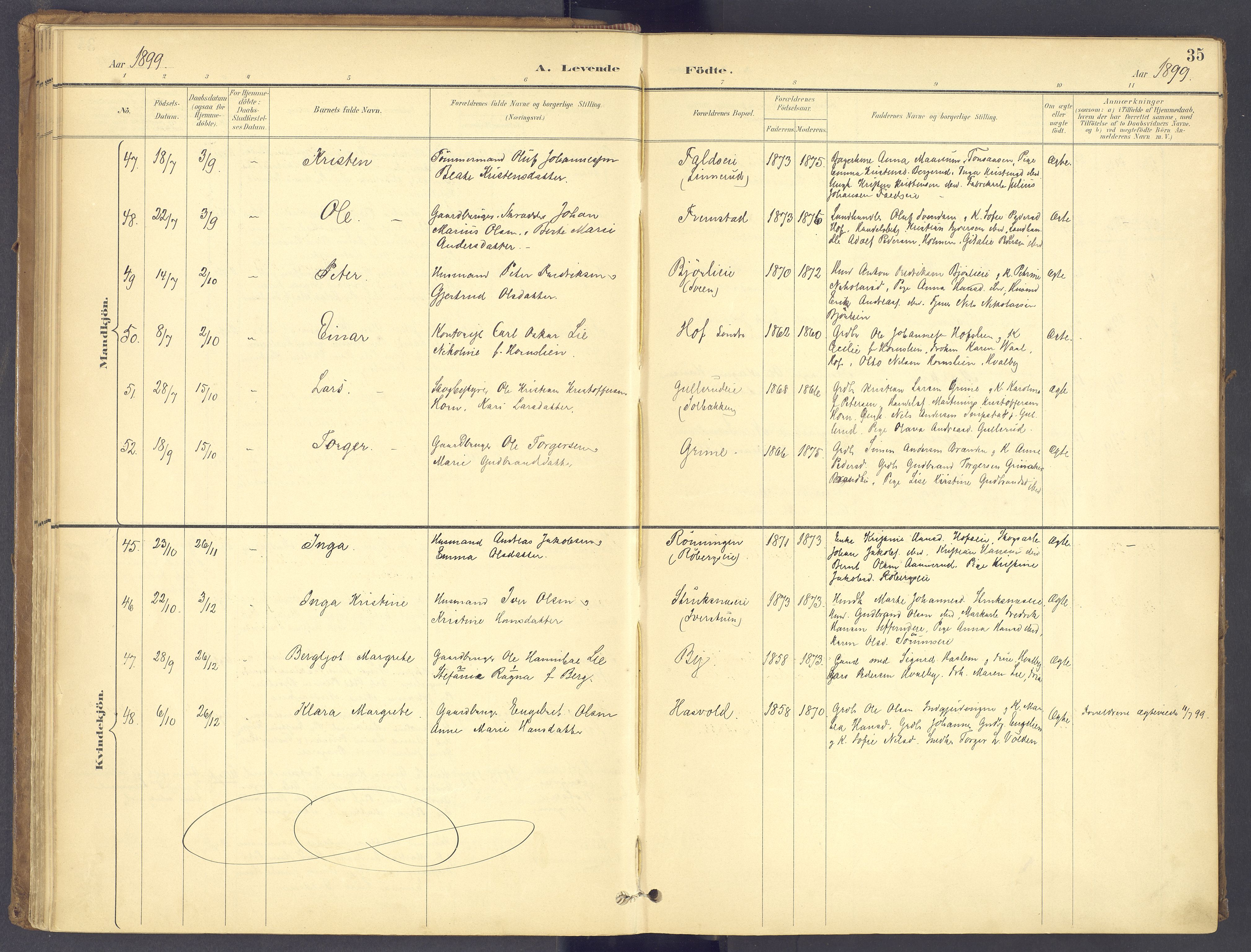 Søndre Land prestekontor, AV/SAH-PREST-122/K/L0006: Parish register (official) no. 6, 1895-1904, p. 35