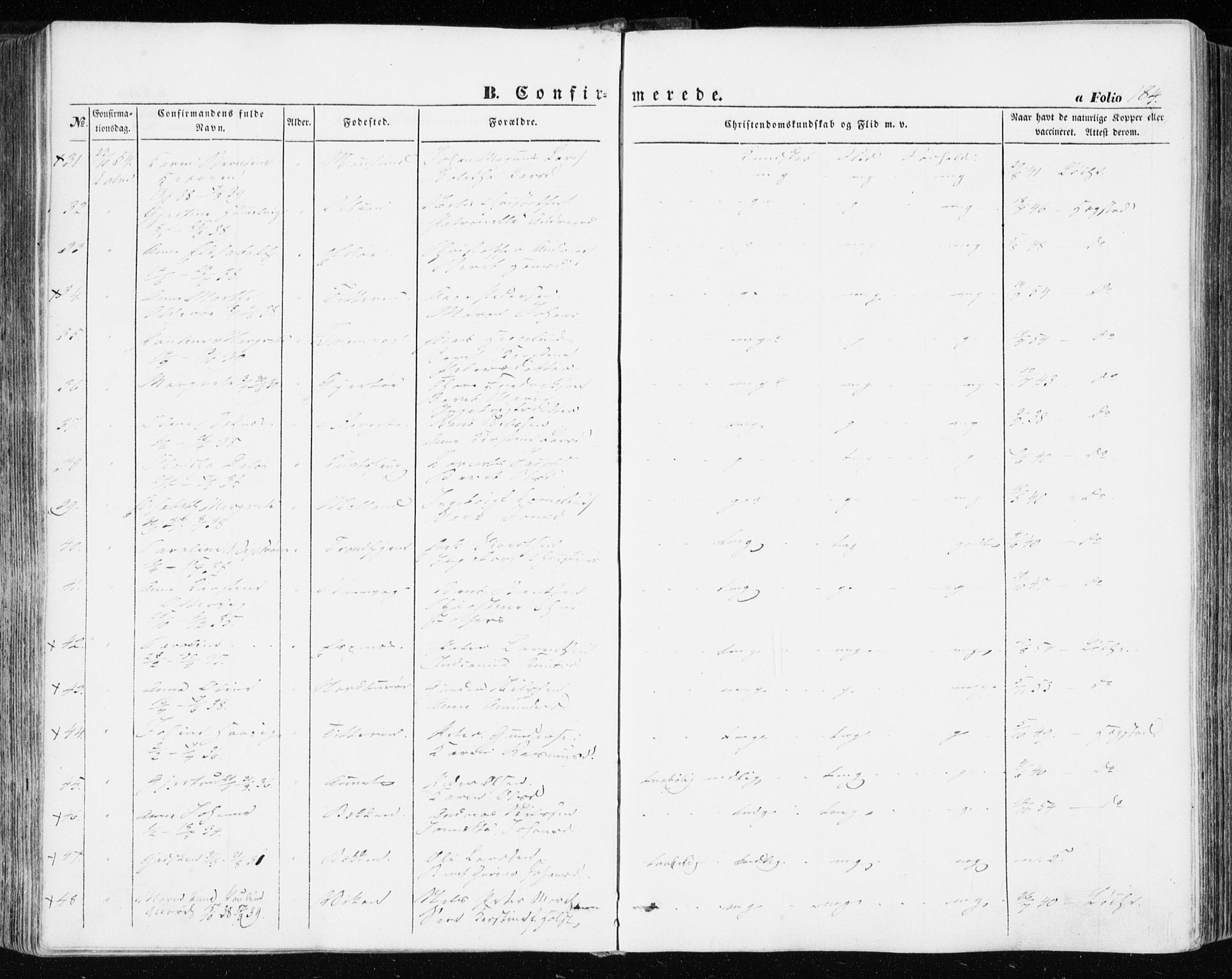 Ministerialprotokoller, klokkerbøker og fødselsregistre - Sør-Trøndelag, AV/SAT-A-1456/634/L0530: Parish register (official) no. 634A06, 1852-1860, p. 184