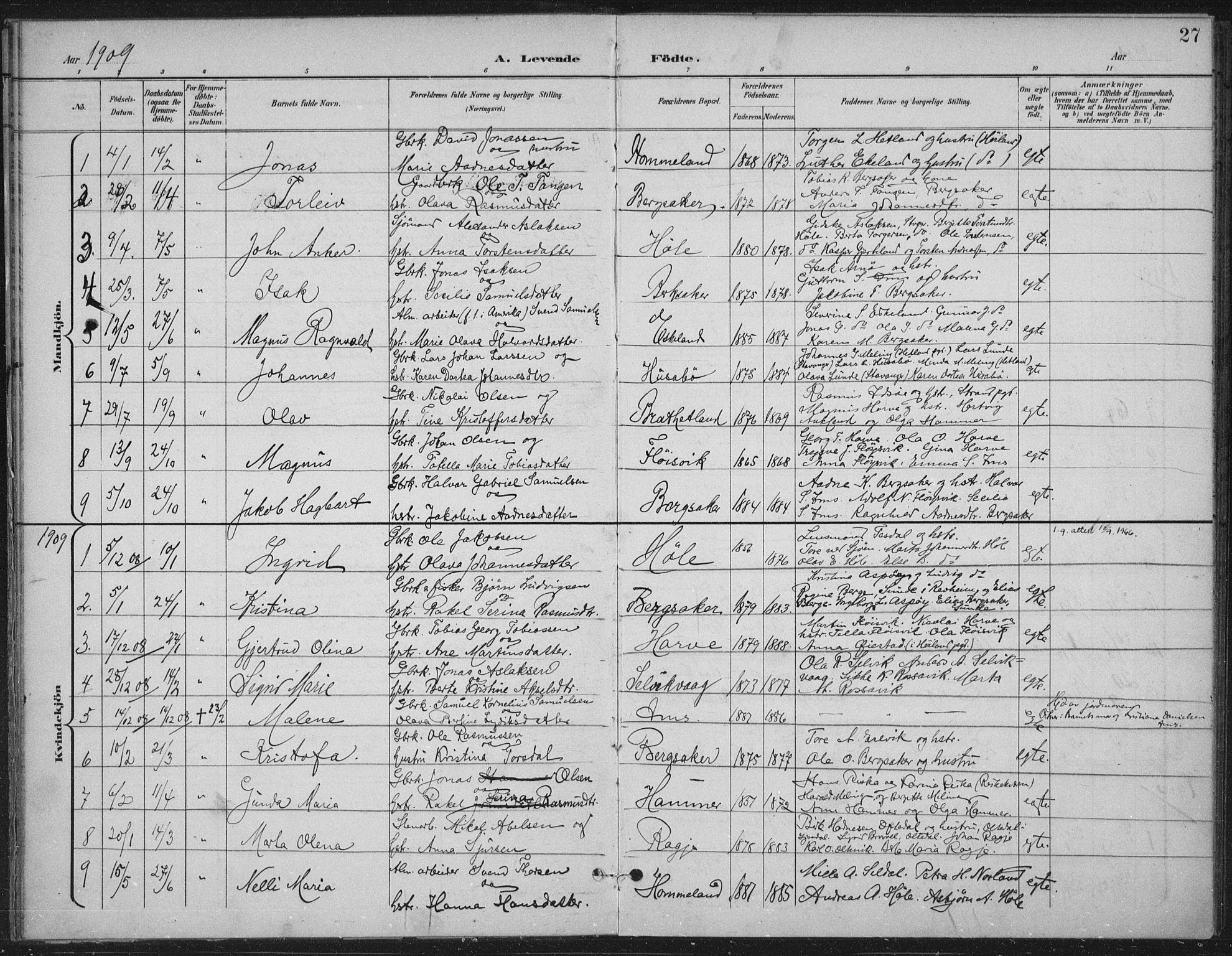 Høgsfjord sokneprestkontor, SAST/A-101624/H/Ha/Haa/L0008: Parish register (official) no. A 8, 1898-1920, p. 27