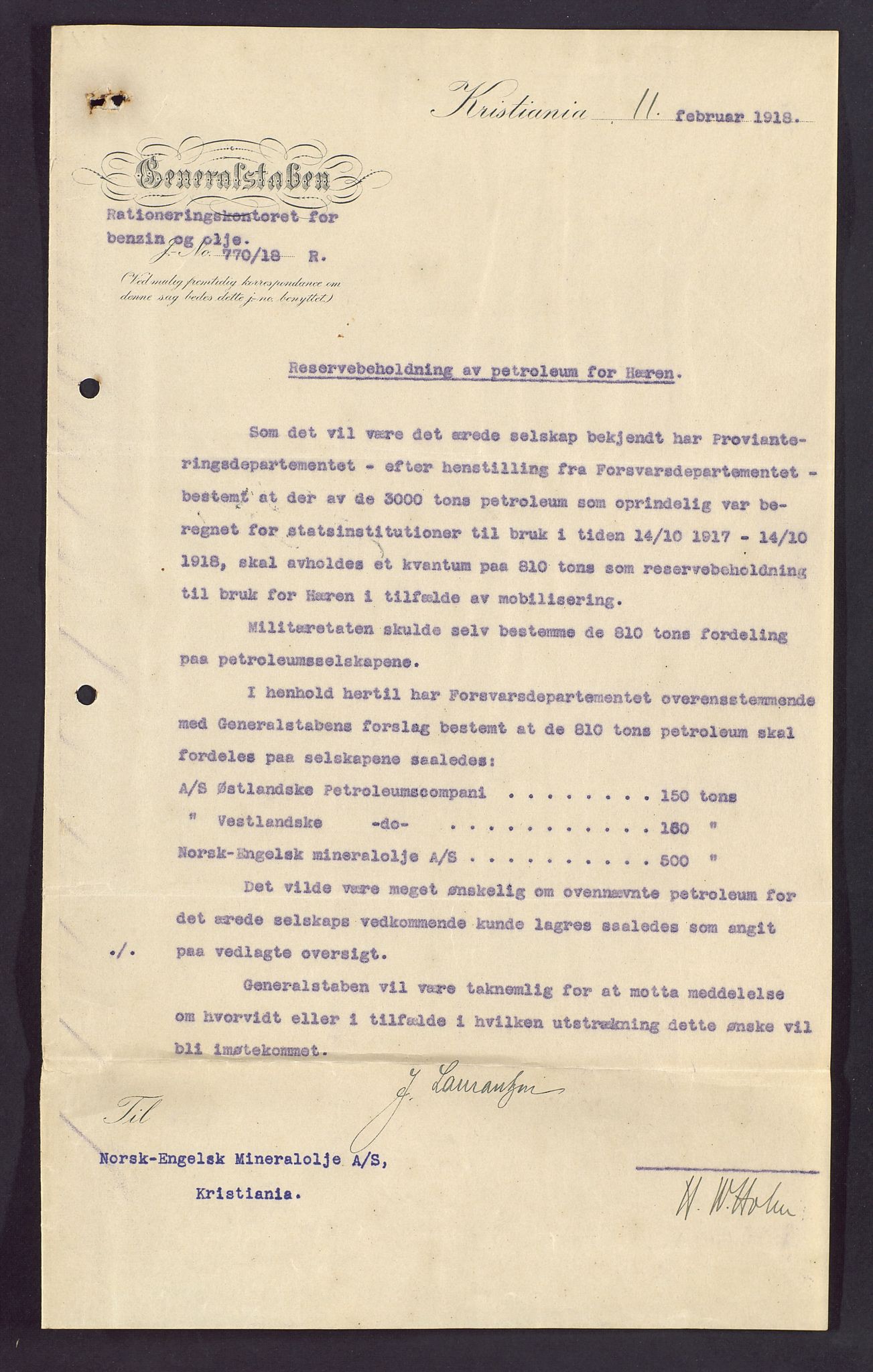 Pa 1521 - A/S Norske Shell, SAST/A-101915/E/Ea/Eaa/L0003: Sjefskorrespondanse, 1918, p. 18