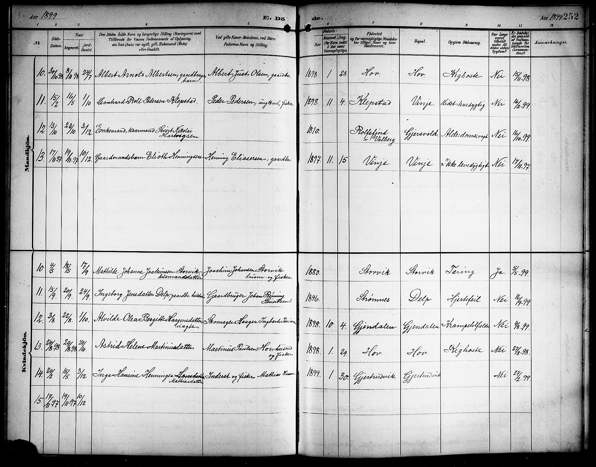 Ministerialprotokoller, klokkerbøker og fødselsregistre - Nordland, AV/SAT-A-1459/876/L1105: Parish register (copy) no. 876C04, 1896-1914, p. 252