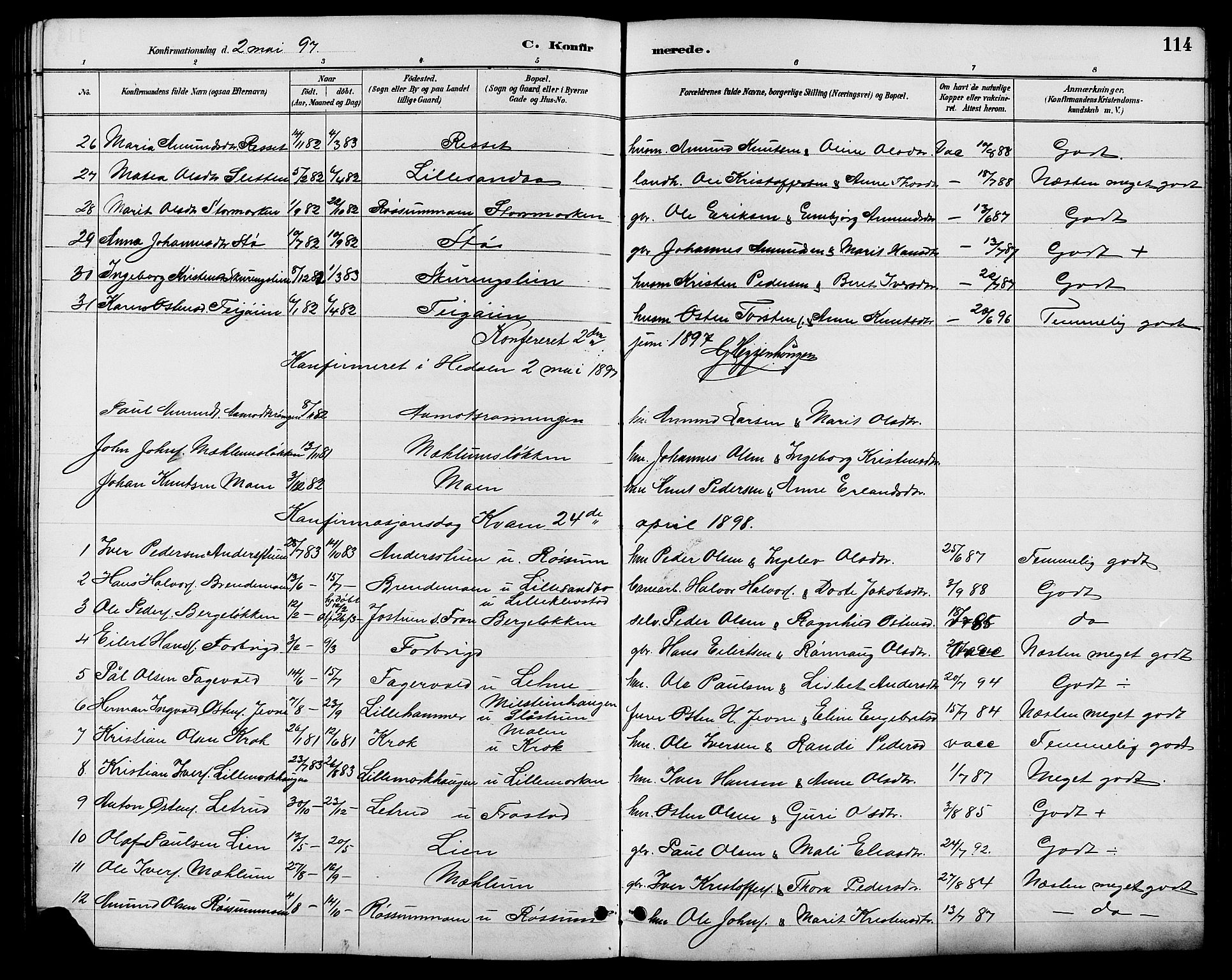 Nord-Fron prestekontor, AV/SAH-PREST-080/H/Ha/Hab/L0006: Parish register (copy) no. 6, 1887-1914, p. 114