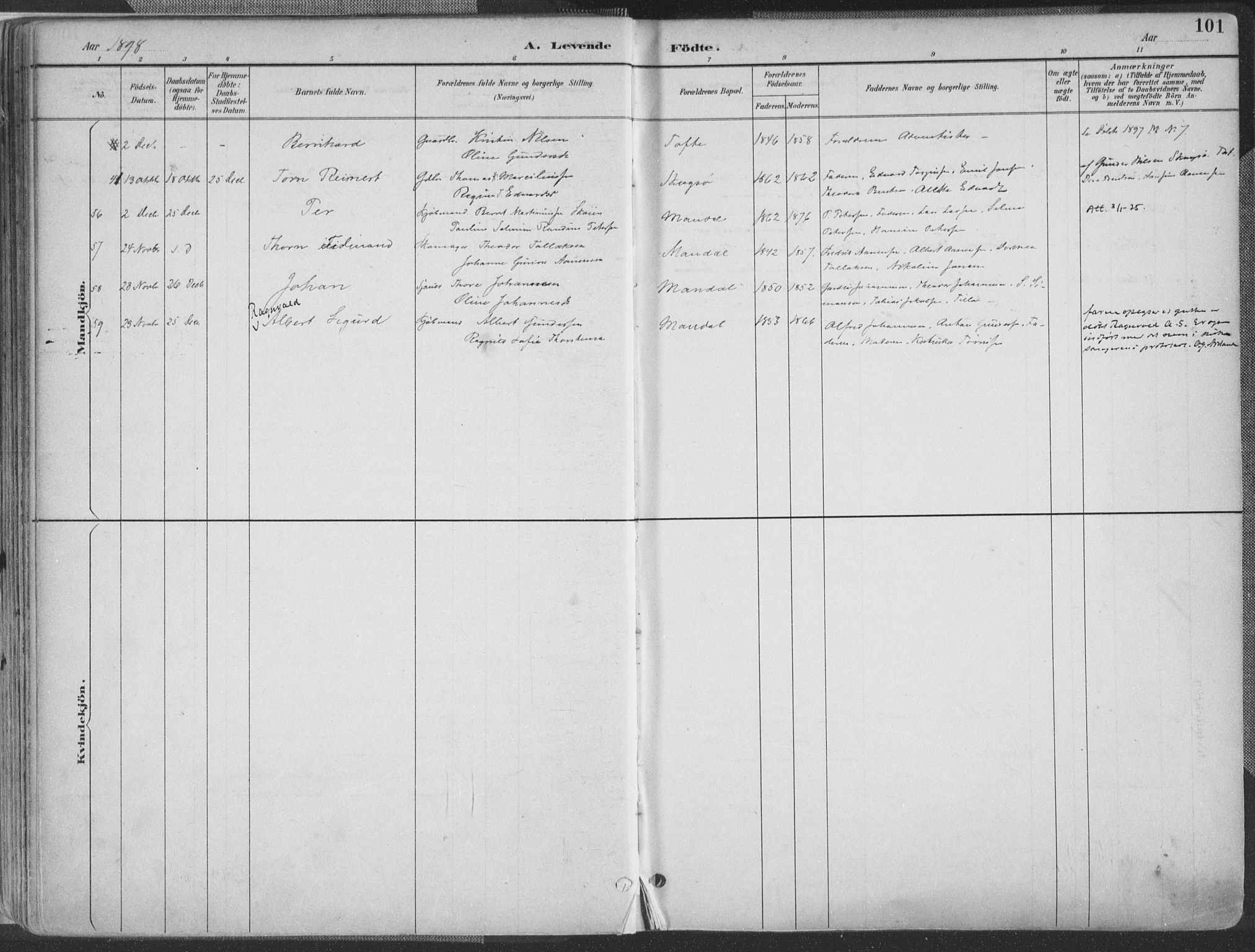 Mandal sokneprestkontor, AV/SAK-1111-0030/F/Fa/Faa/L0018: Parish register (official) no. A 18, 1890-1905, p. 101