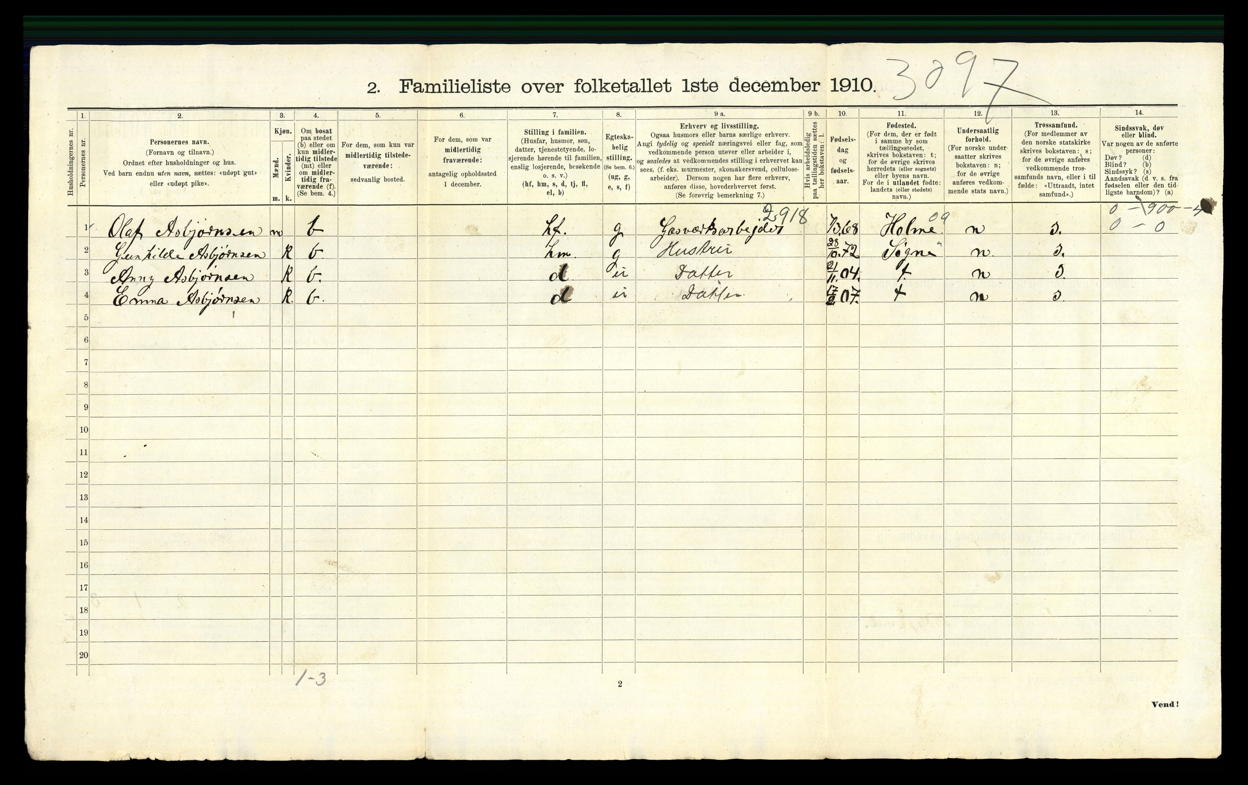 RA, 1910 census for Kristiansand, 1910, p. 2259