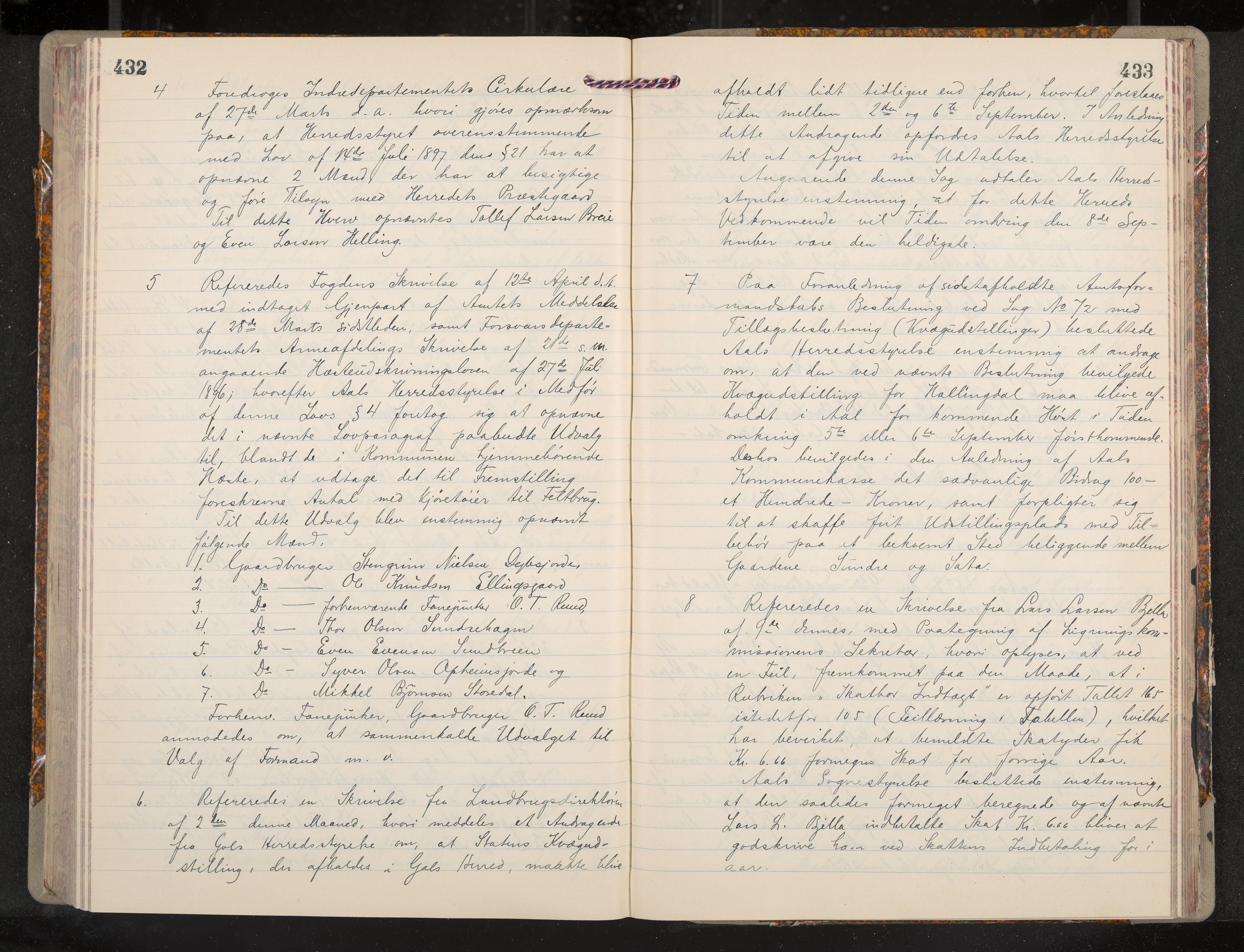 Ål formannskap og sentraladministrasjon, IKAK/0619021/A/Aa/L0004: Utskrift av møtebok, 1881-1901, p. 432-433