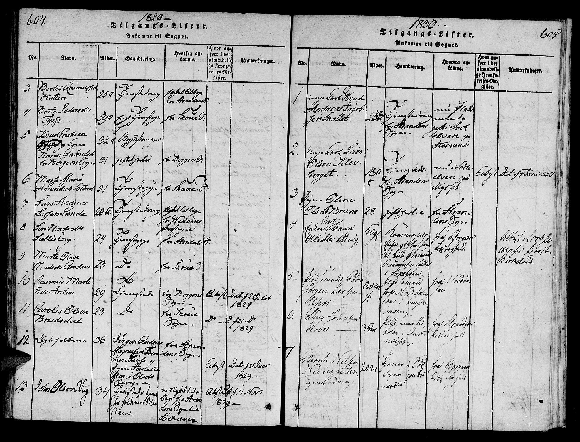 Ministerialprotokoller, klokkerbøker og fødselsregistre - Møre og Romsdal, SAT/A-1454/522/L0310: Parish register (official) no. 522A05, 1816-1832, p. 604-605