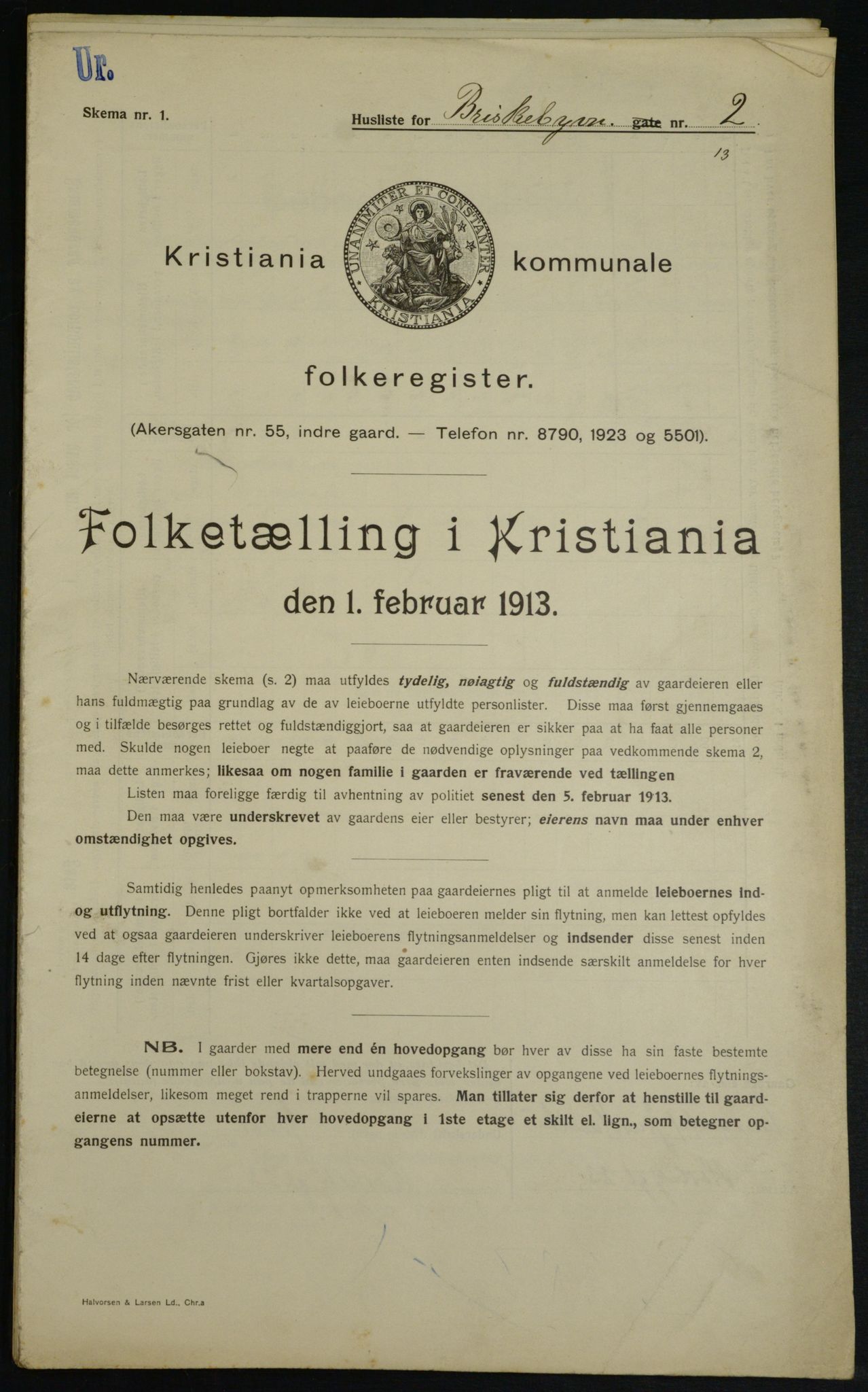 OBA, Municipal Census 1913 for Kristiania, 1913, p. 9071