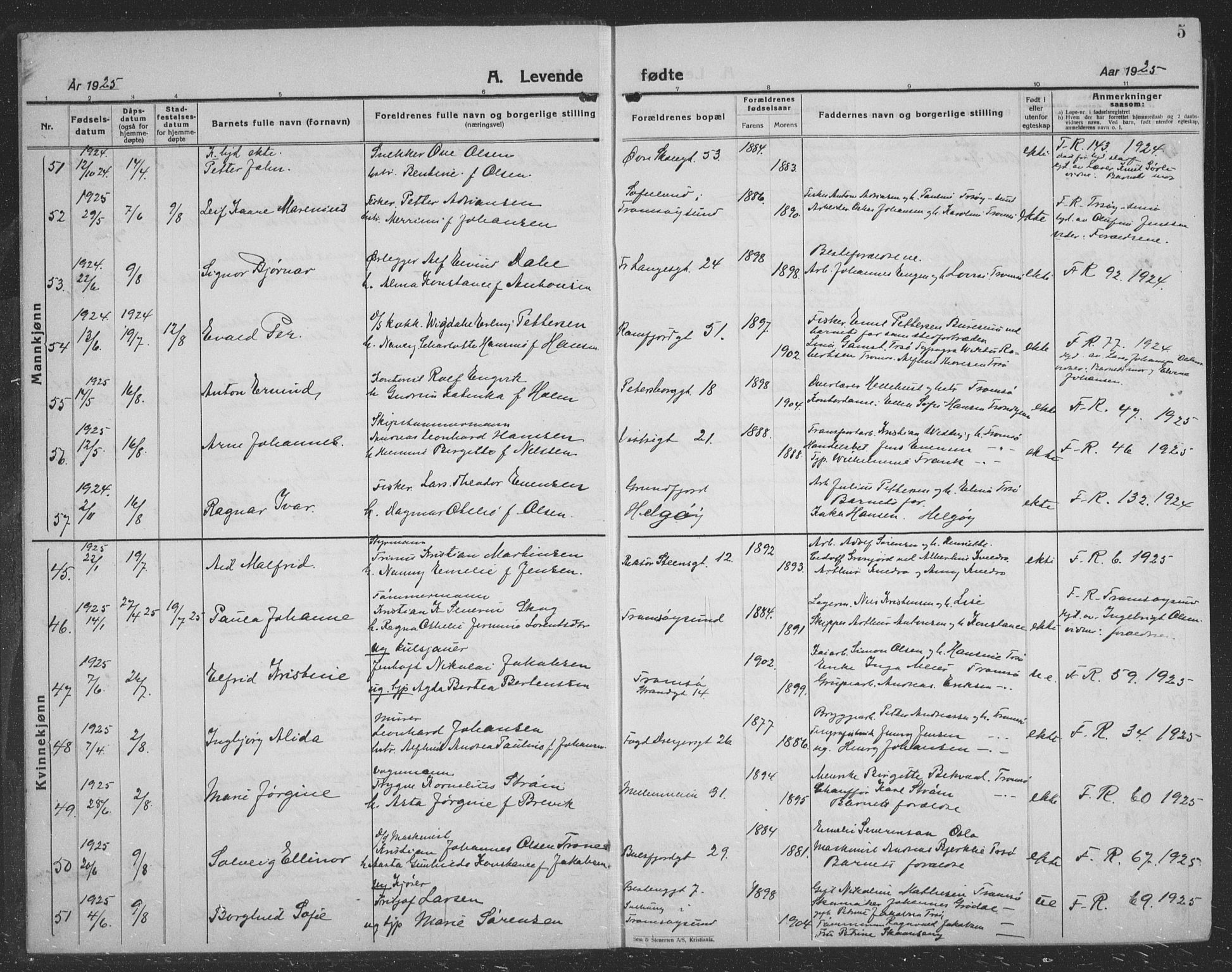 Tromsø sokneprestkontor/stiftsprosti/domprosti, SATØ/S-1343/G/Gb/L0010klokker: Parish register (copy) no. 10, 1925-1937, p. 5