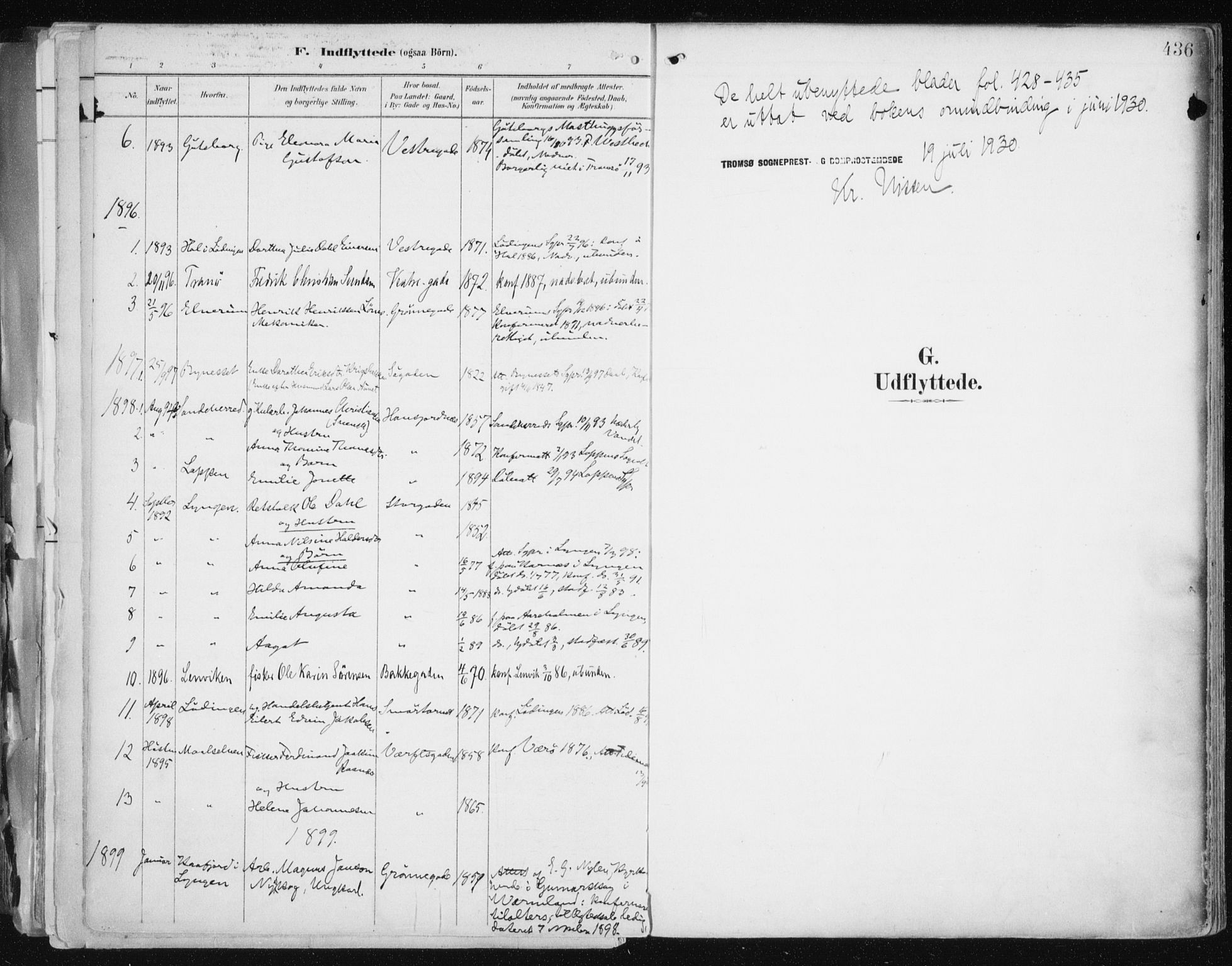 Tromsø sokneprestkontor/stiftsprosti/domprosti, AV/SATØ-S-1343/G/Ga/L0015kirke: Parish register (official) no. 15, 1889-1899, p. 436