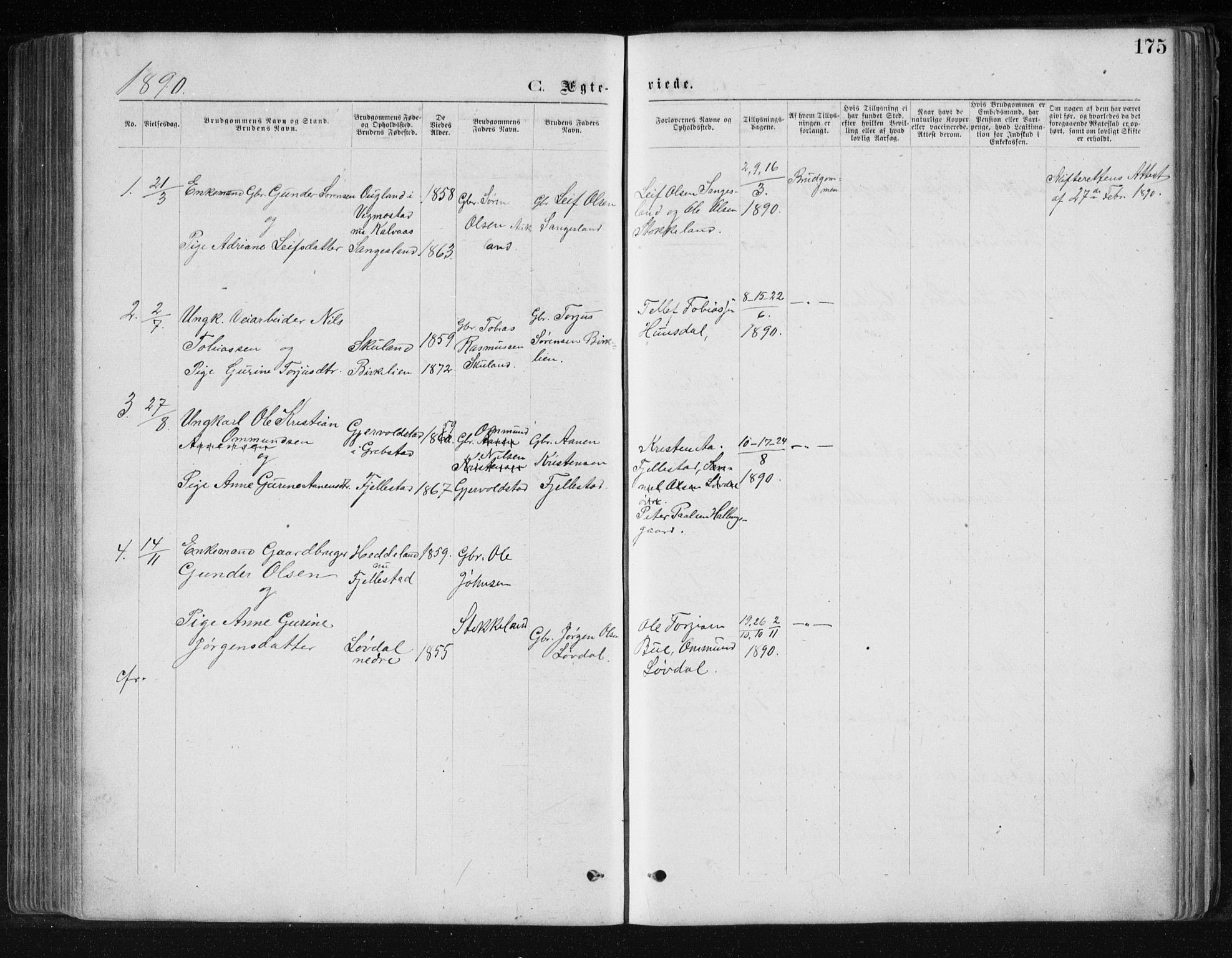 Holum sokneprestkontor, AV/SAK-1111-0022/F/Fb/Fbb/L0003: Parish register (copy) no. B 3, 1875-1898, p. 175