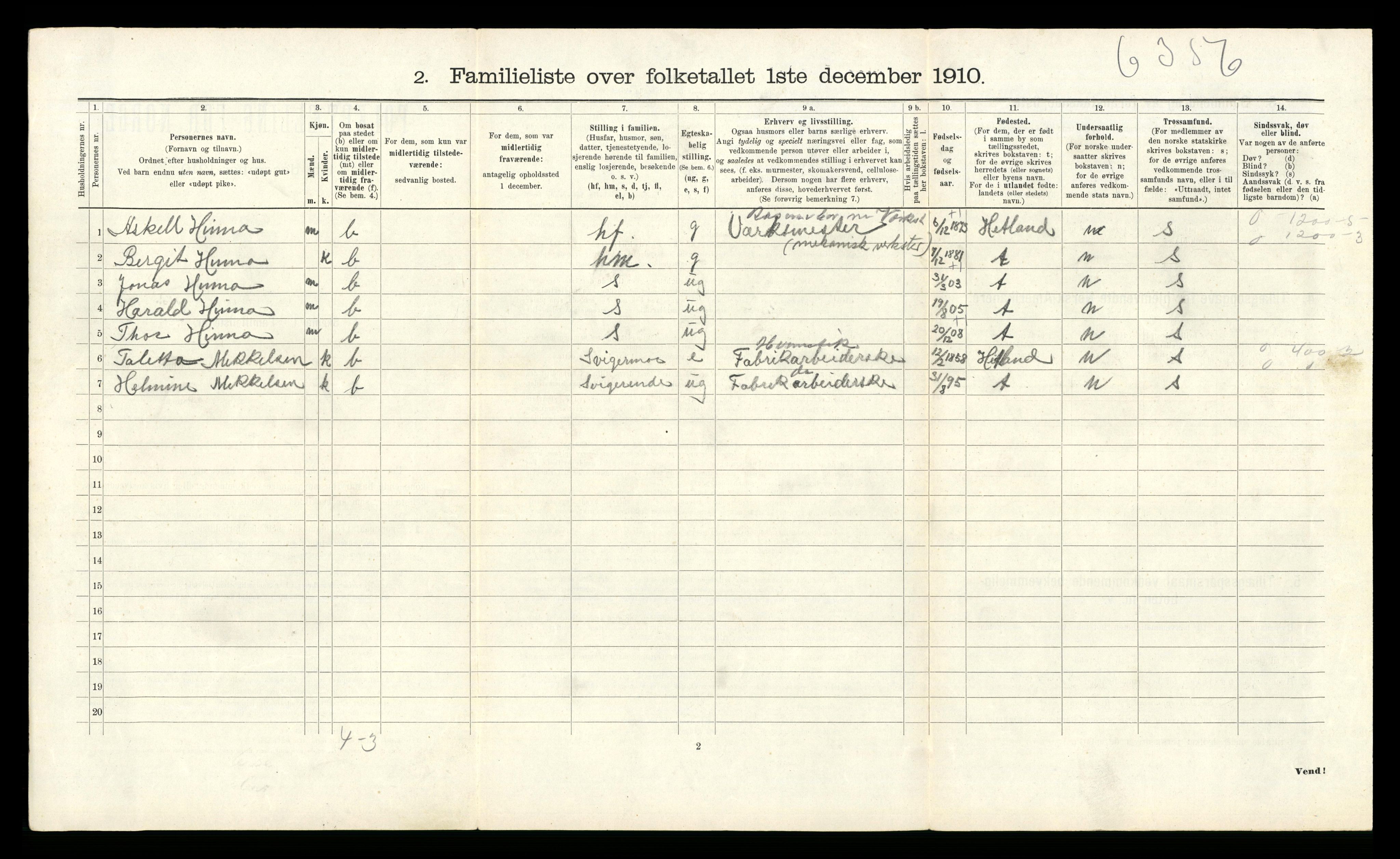 RA, 1910 census for Stavanger, 1910, p. 1569