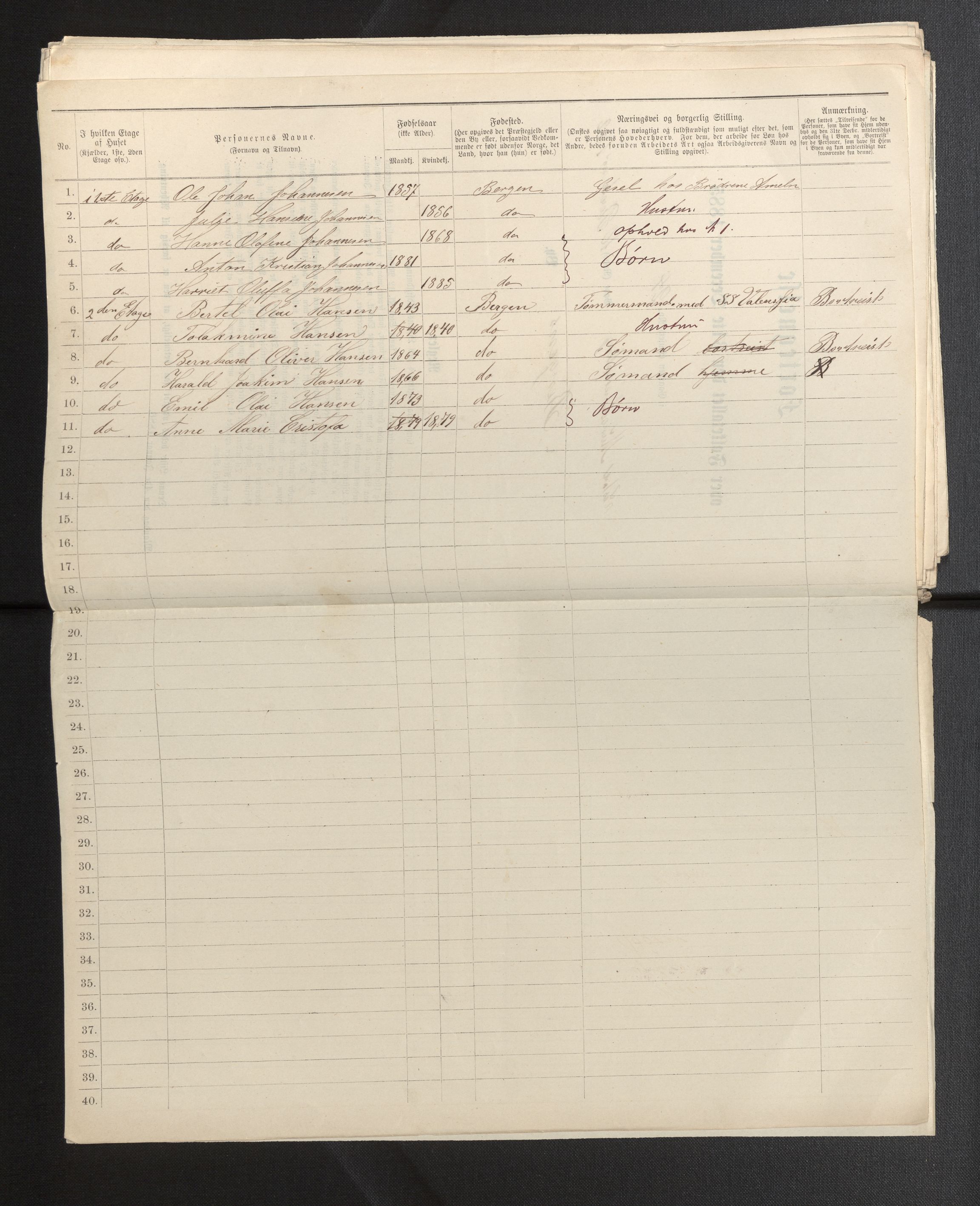 SAB, 1885 census for 1301 Bergen, 1885, p. 3968