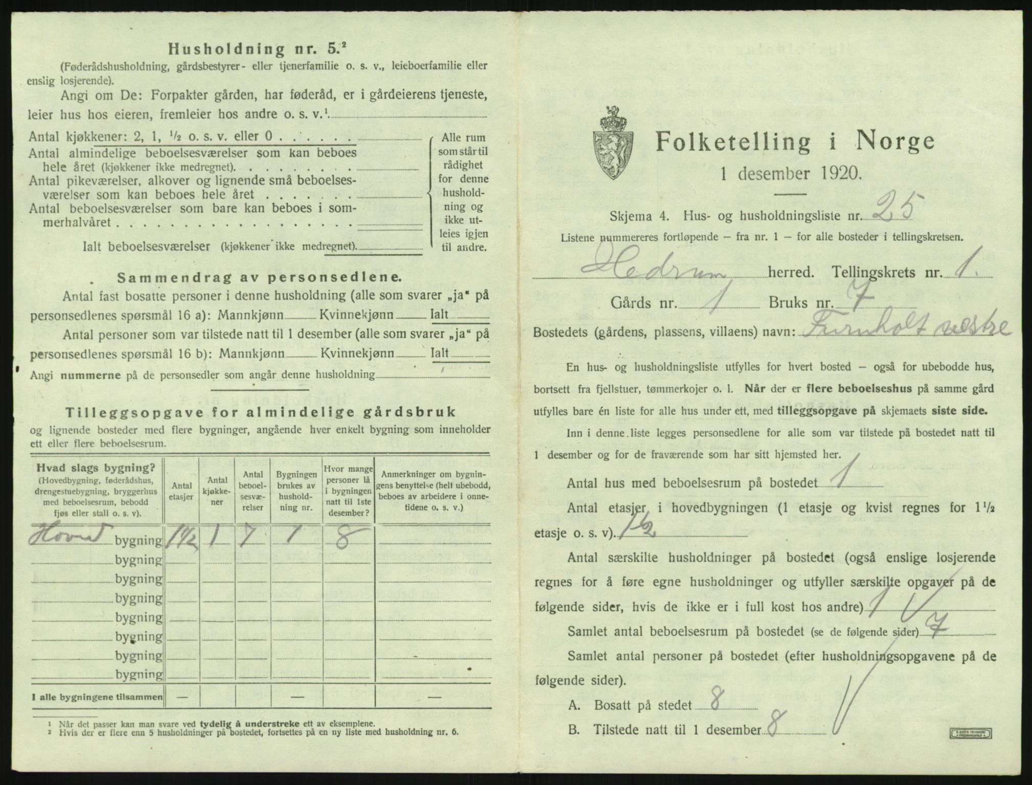 SAKO, 1920 census for Hedrum, 1920, p. 119