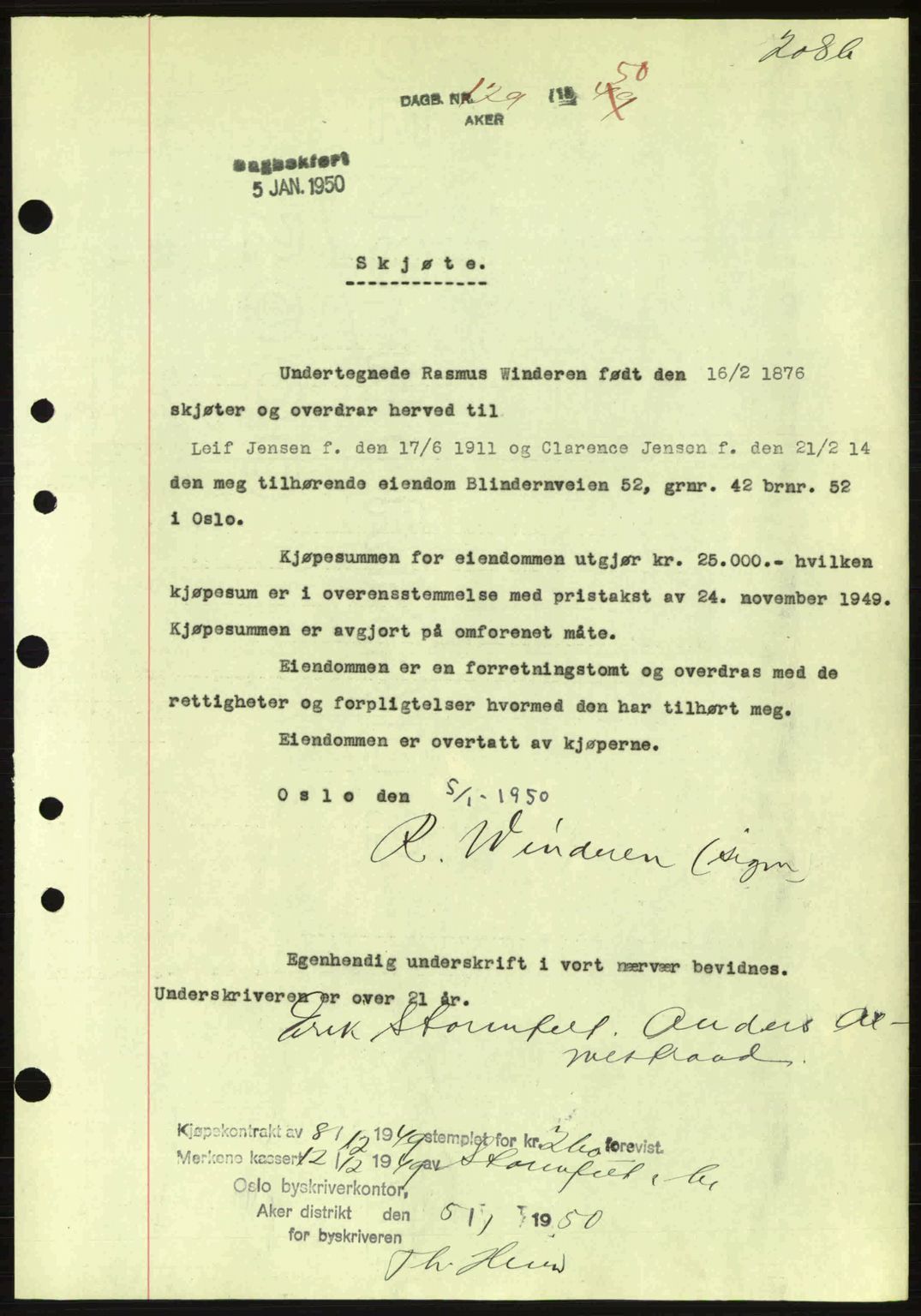 Oslo byskriverembete, AV/SAO-A-10227/G/Gb/Gbd/Gbda/L0017: Mortgage book no. A215, 1949-1950, Diary no: : 129/1950