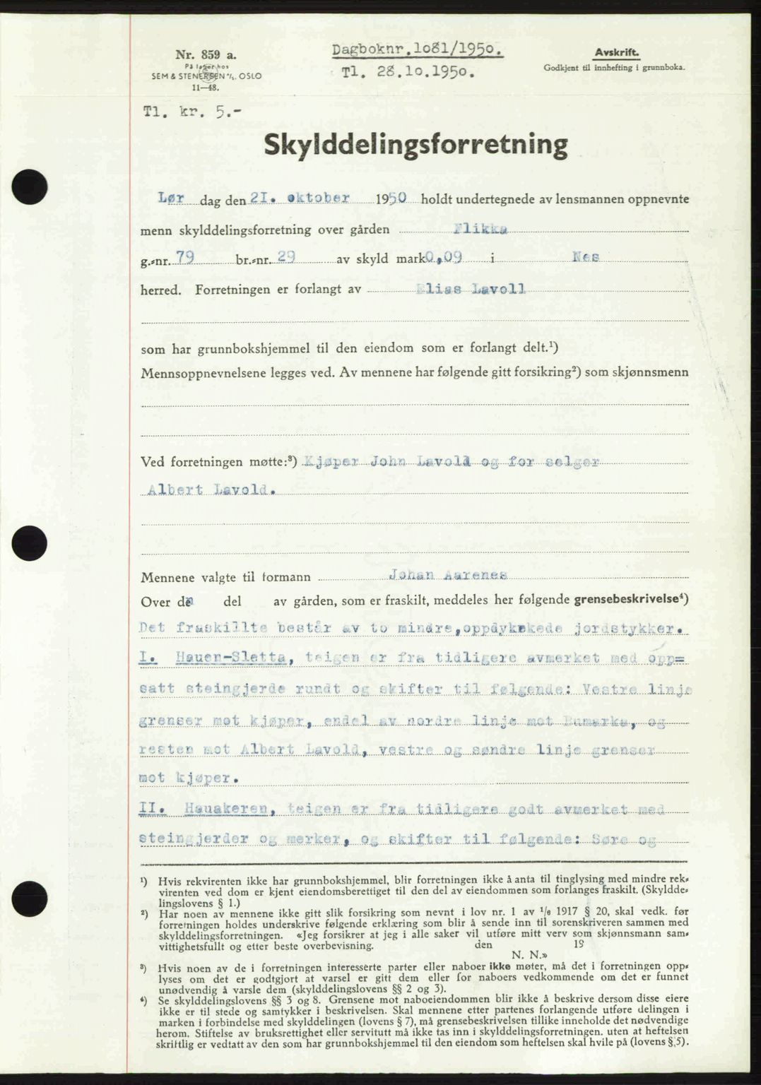 Flekkefjord sorenskriveri, AV/SAK-1221-0001/G/Gb/Gba/L0067: Mortgage book no. A-15, 1950-1950, Diary no: : 1081/1950