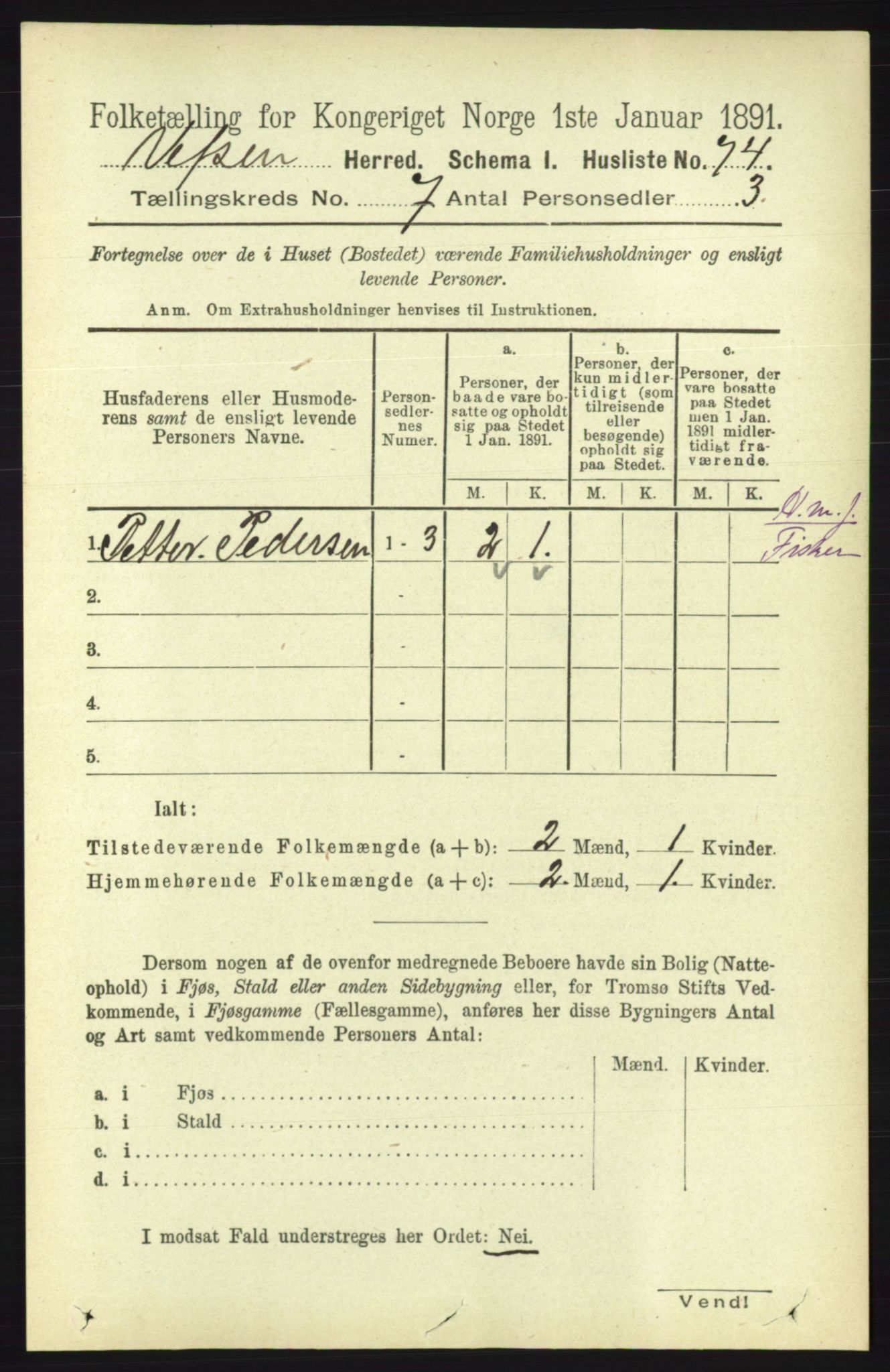 RA, 1891 census for 1824 Vefsn, 1891, p. 3646