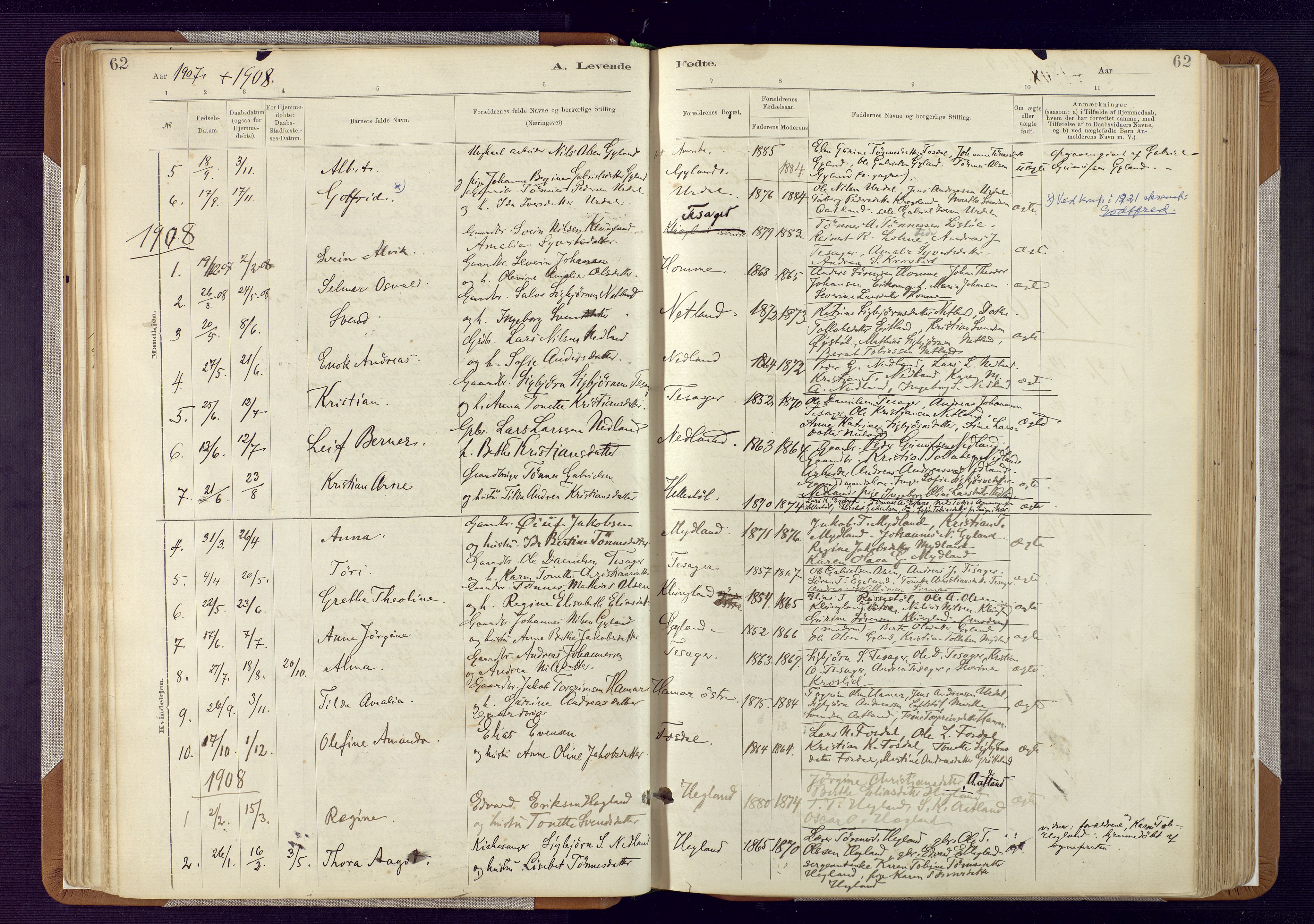 Bakke sokneprestkontor, SAK/1111-0002/F/Fa/Fab/L0003: Parish register (official) no. A 3, 1884-1921, p. 62