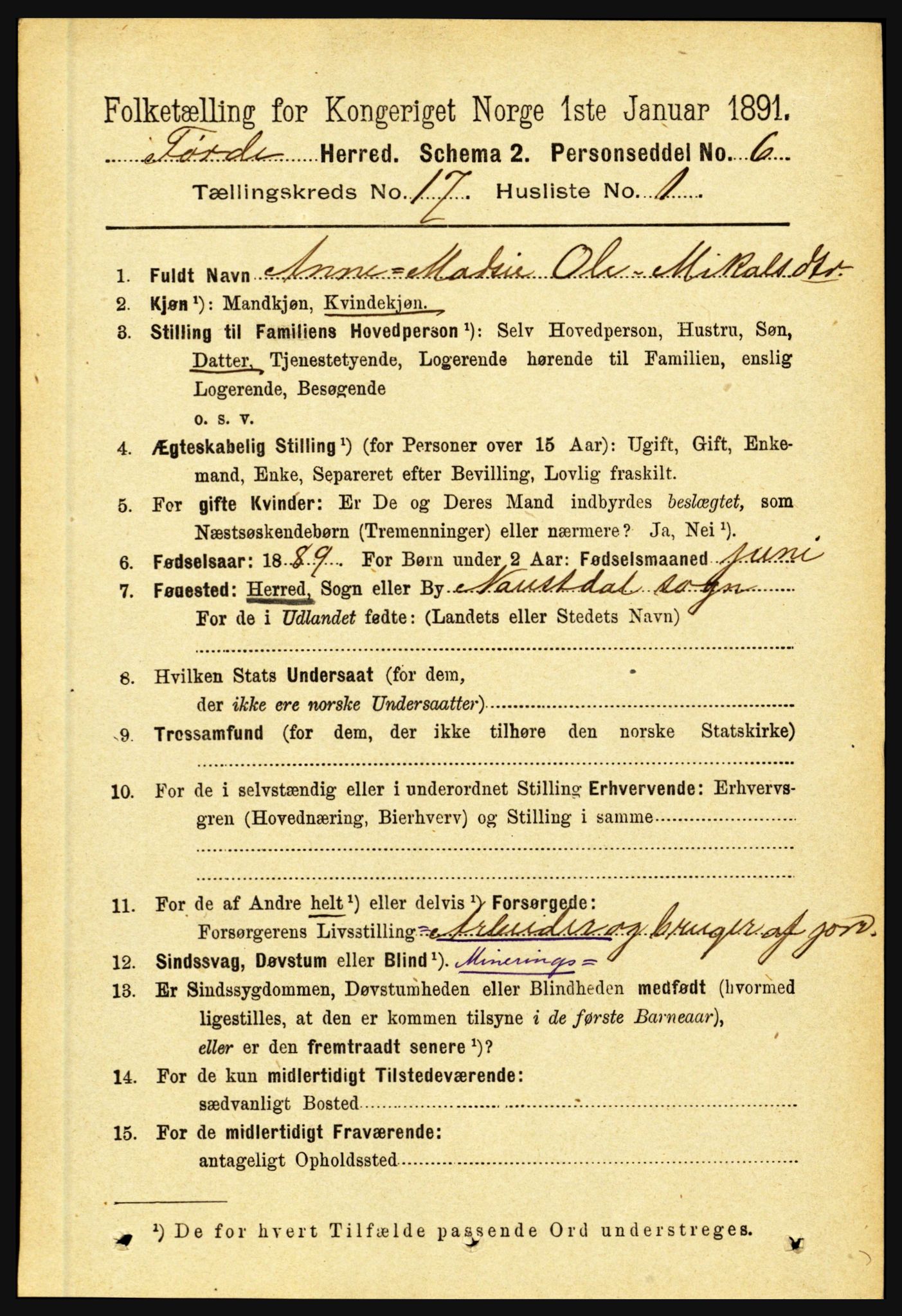 RA, 1891 census for 1432 Førde, 1891, p. 6025