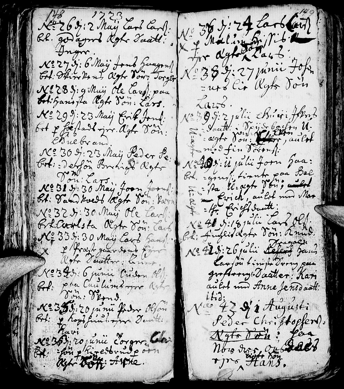 Nes prestekontor, Hedmark, AV/SAH-PREST-020/L/La/L0001: Parish register (copy) no. 1, 1663-1784, p. 148-149