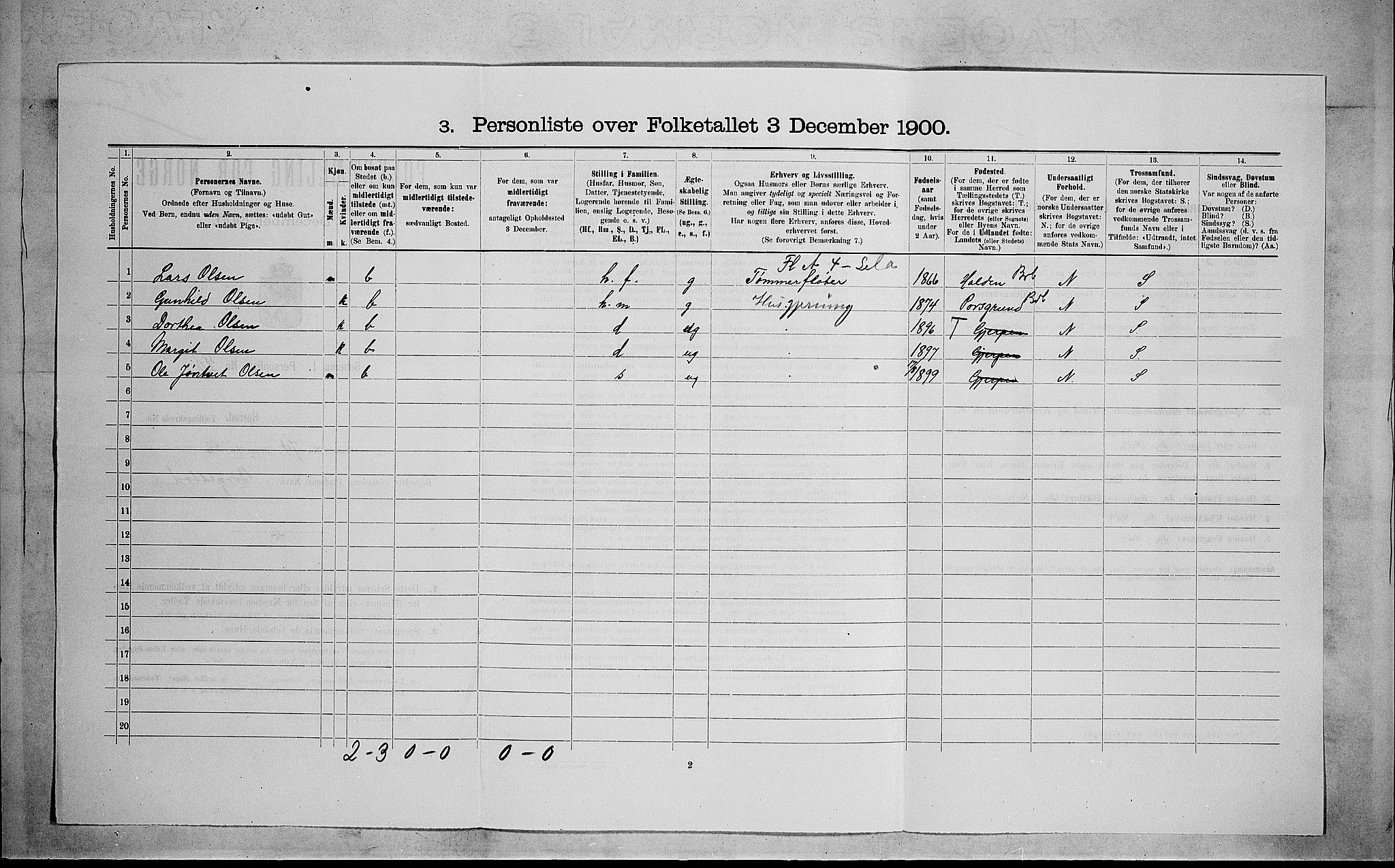 SAKO, 1900 census for Gjerpen, 1900, p. 669