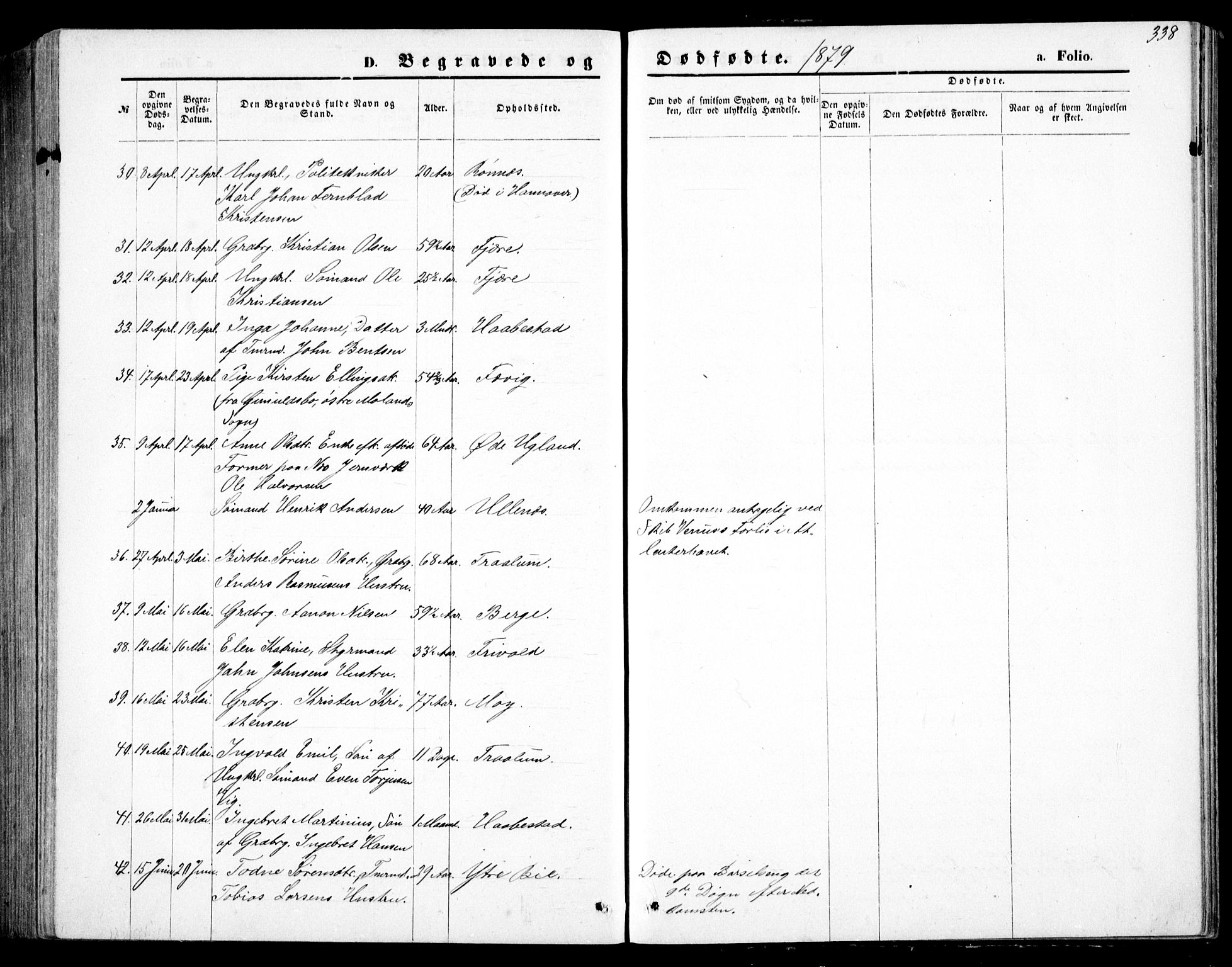 Fjære sokneprestkontor, AV/SAK-1111-0011/F/Fb/L0010: Parish register (copy) no. B 10, 1871-1880, p. 338