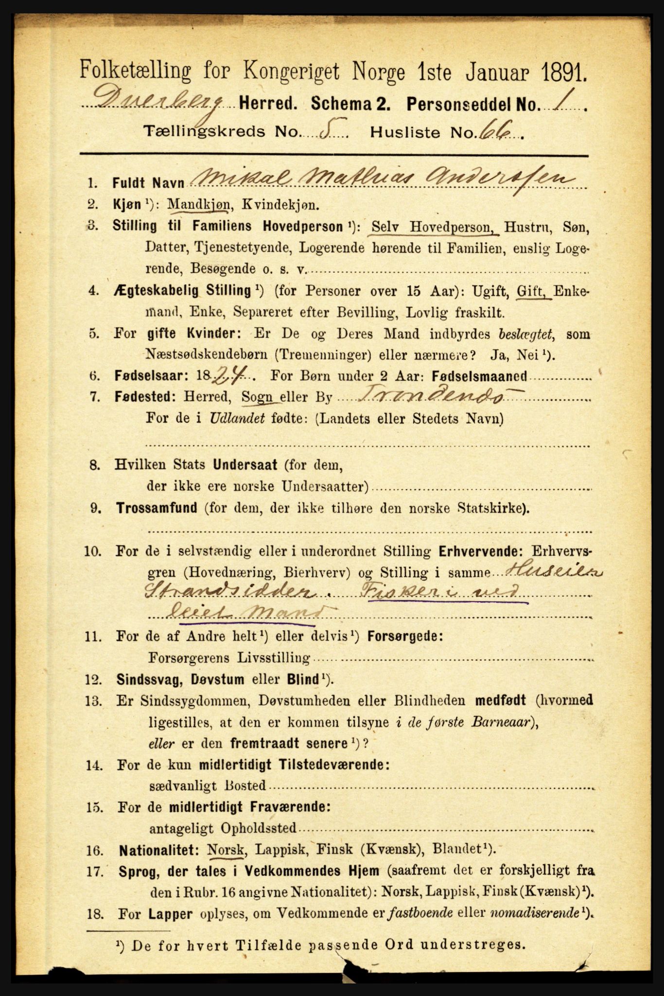 RA, 1891 census for 1872 Dverberg, 1891, p. 2011