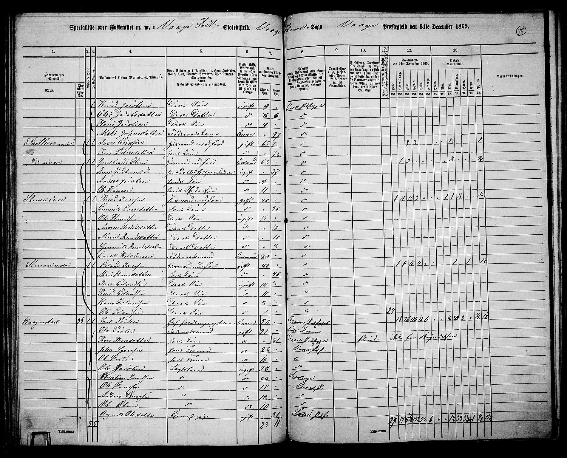 RA, 1865 census for Vågå, 1865, p. 74