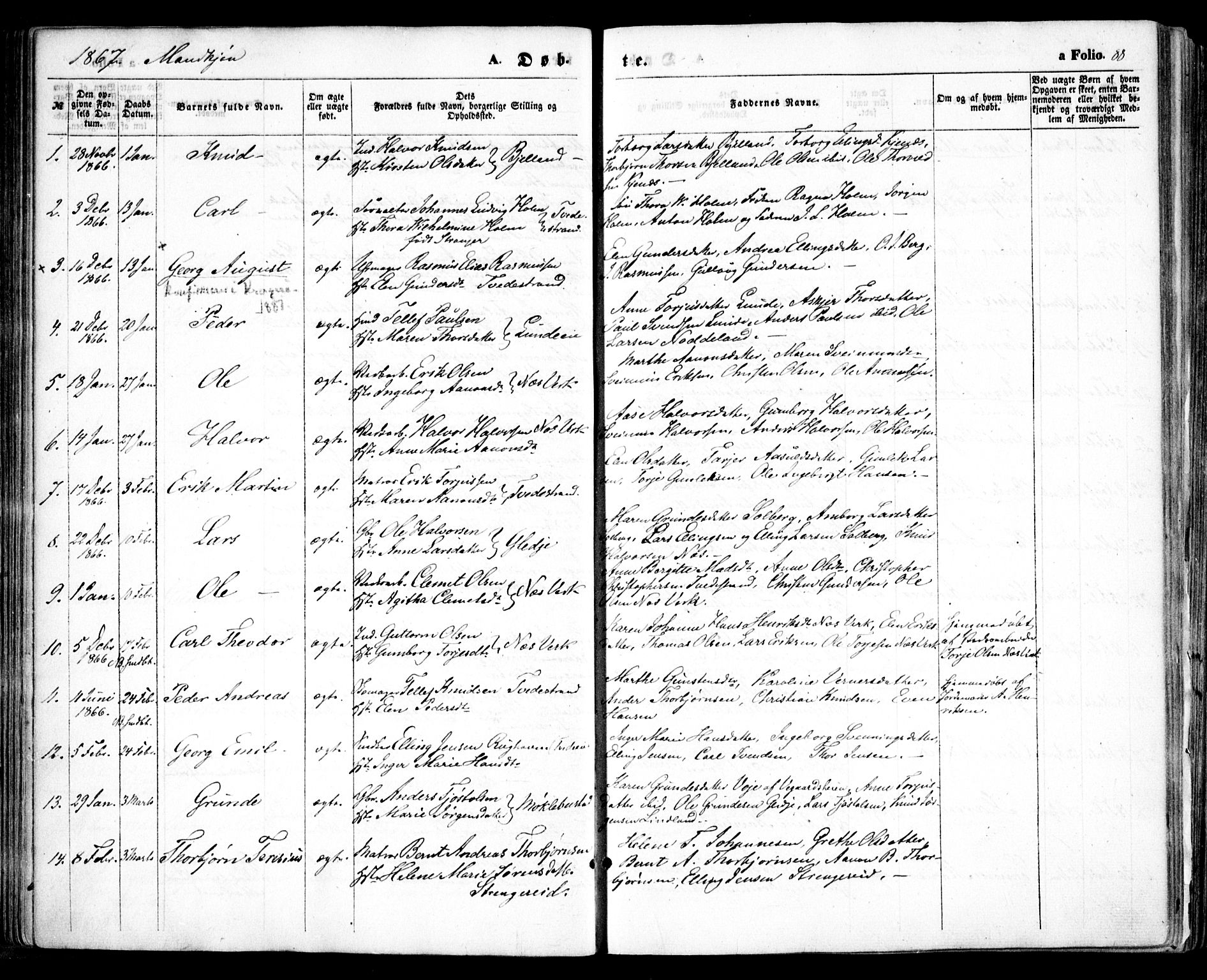 Holt sokneprestkontor, SAK/1111-0021/F/Fa/L0009: Parish register (official) no. A 9, 1861-1871, p. 88