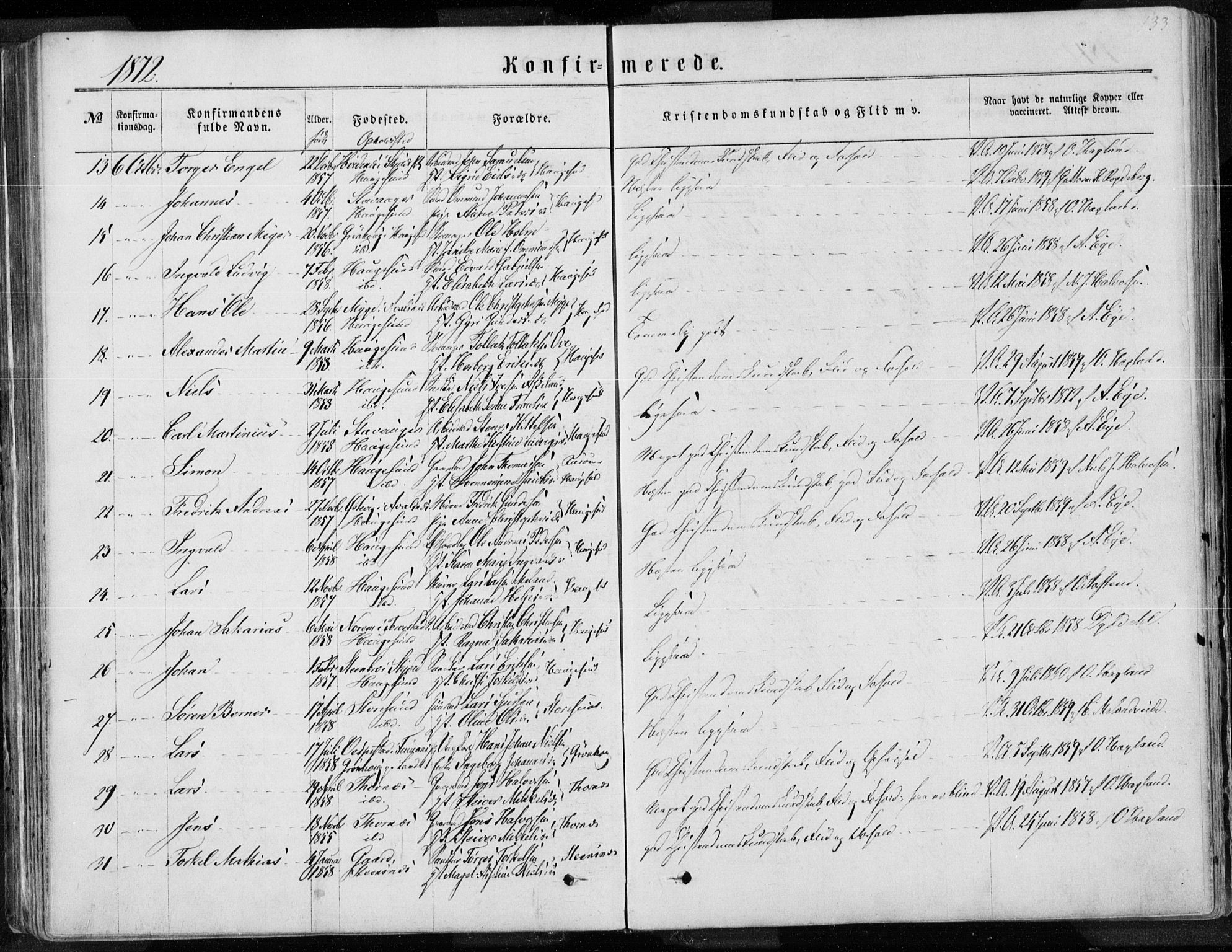 Torvastad sokneprestkontor, AV/SAST-A -101857/H/Ha/Haa/L0012: Parish register (official) no. A 12.1, 1867-1877, p. 133