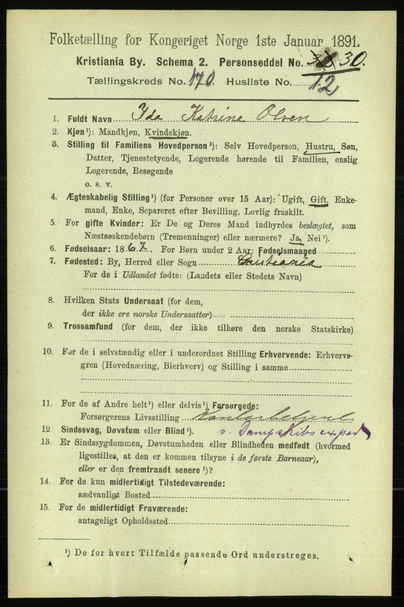 RA, 1891 census for 0301 Kristiania, 1891, p. 100153