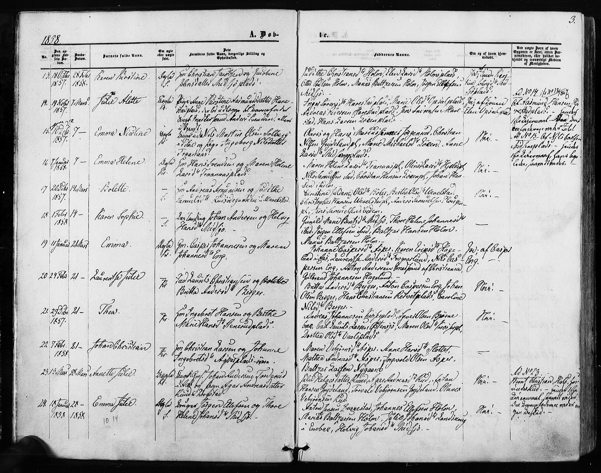 Kråkstad prestekontor Kirkebøker, SAO/A-10125a/F/Fa/L0007: Parish register (official) no. I 7, 1858-1870, p. 3