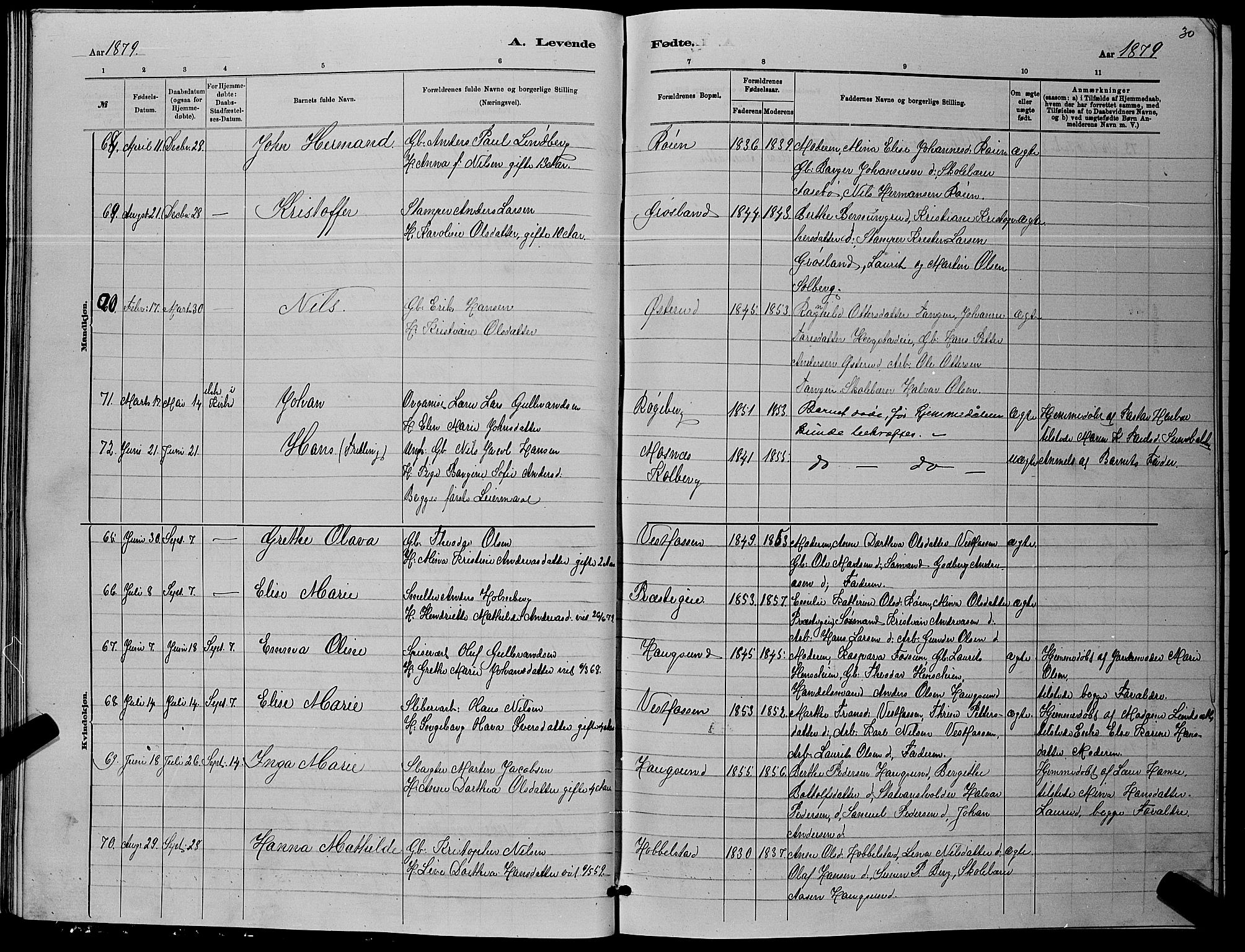 Eiker kirkebøker, AV/SAKO-A-4/G/Ga/L0005: Parish register (copy) no. I 5, 1878-1887, p. 30