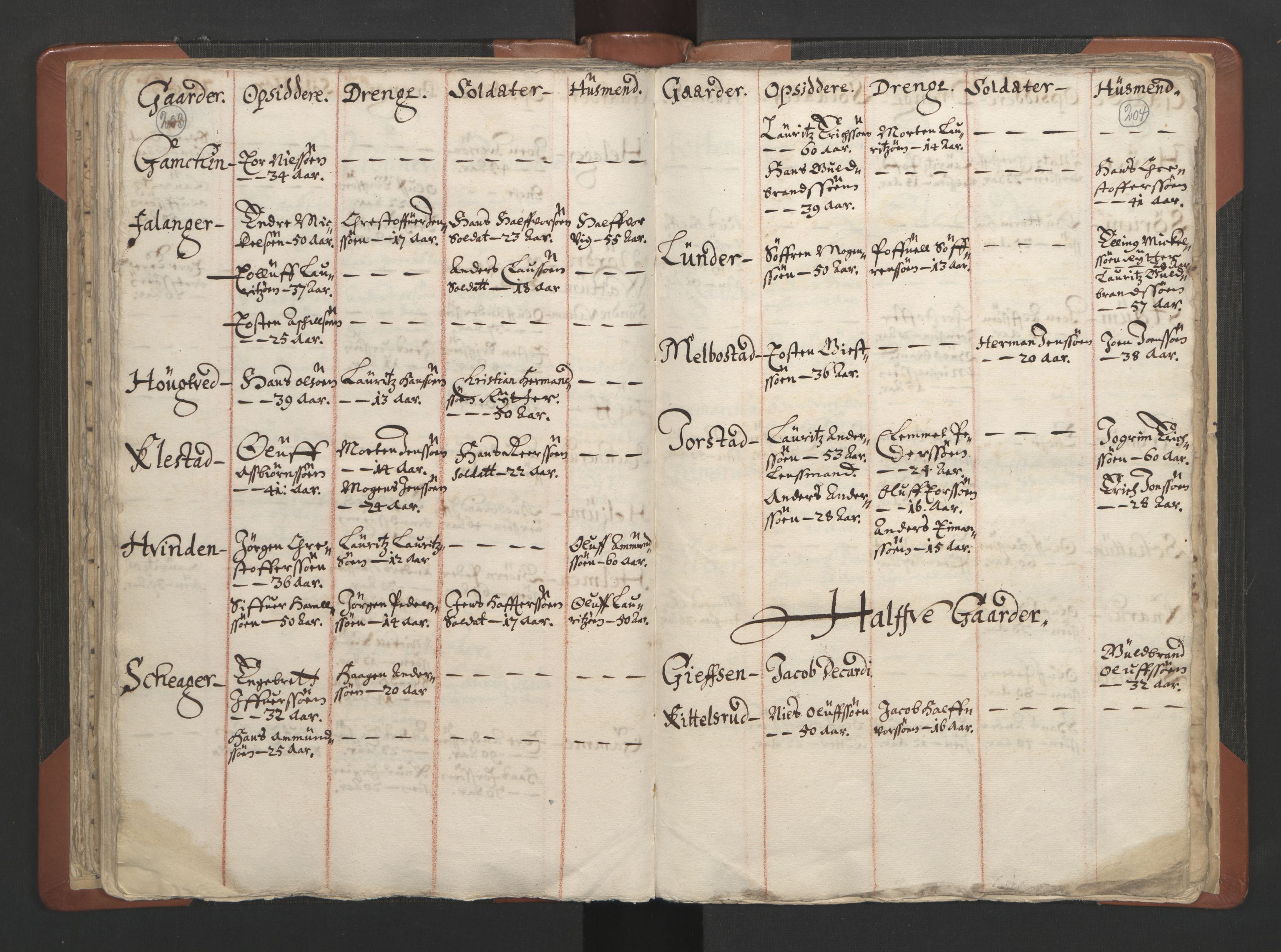 RA, Vicar's Census 1664-1666, no. 7: Hadeland deanery, 1664-1666, p. 203-204