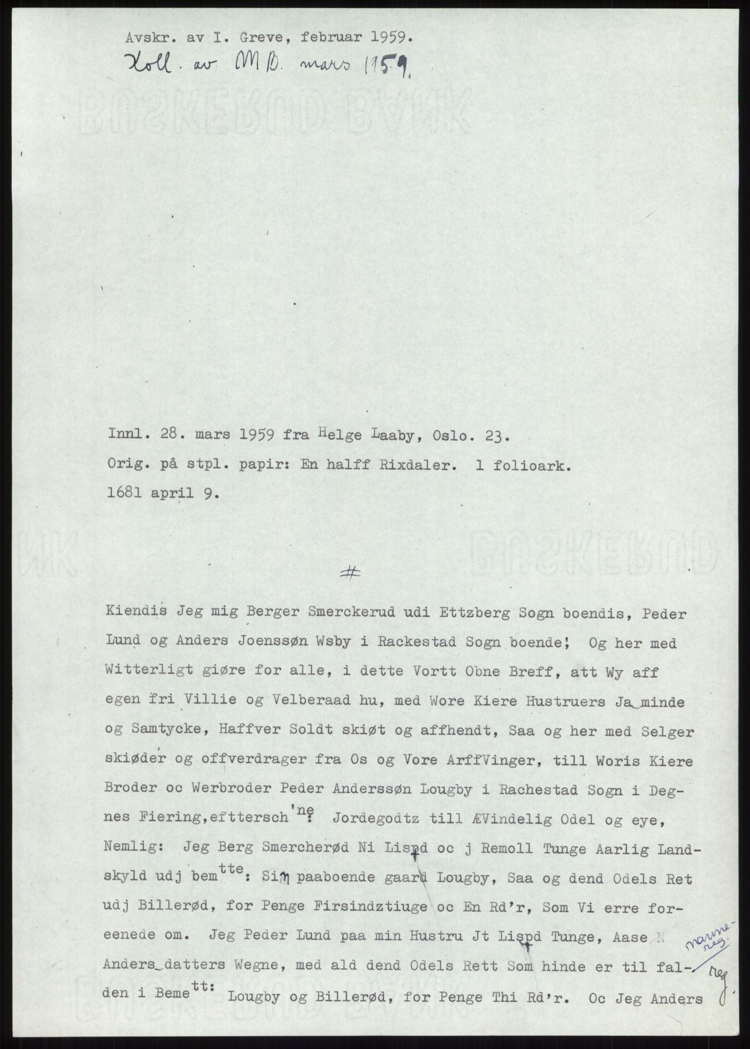 Samlinger til kildeutgivelse, Diplomavskriftsamlingen, AV/RA-EA-4053/H/Ha, p. 557