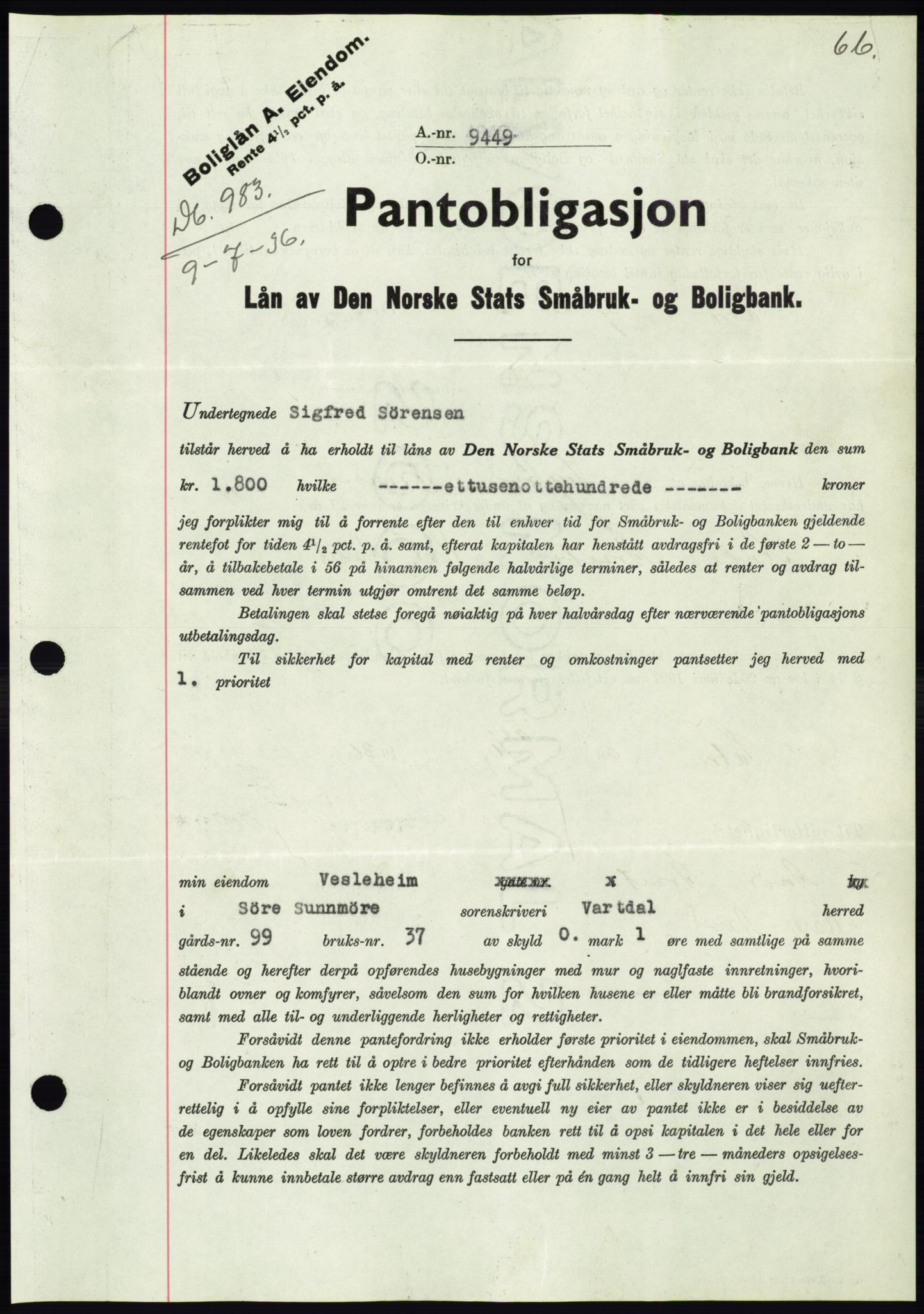 Søre Sunnmøre sorenskriveri, AV/SAT-A-4122/1/2/2C/L0061: Mortgage book no. 55, 1936-1936, Diary no: : 983/1936