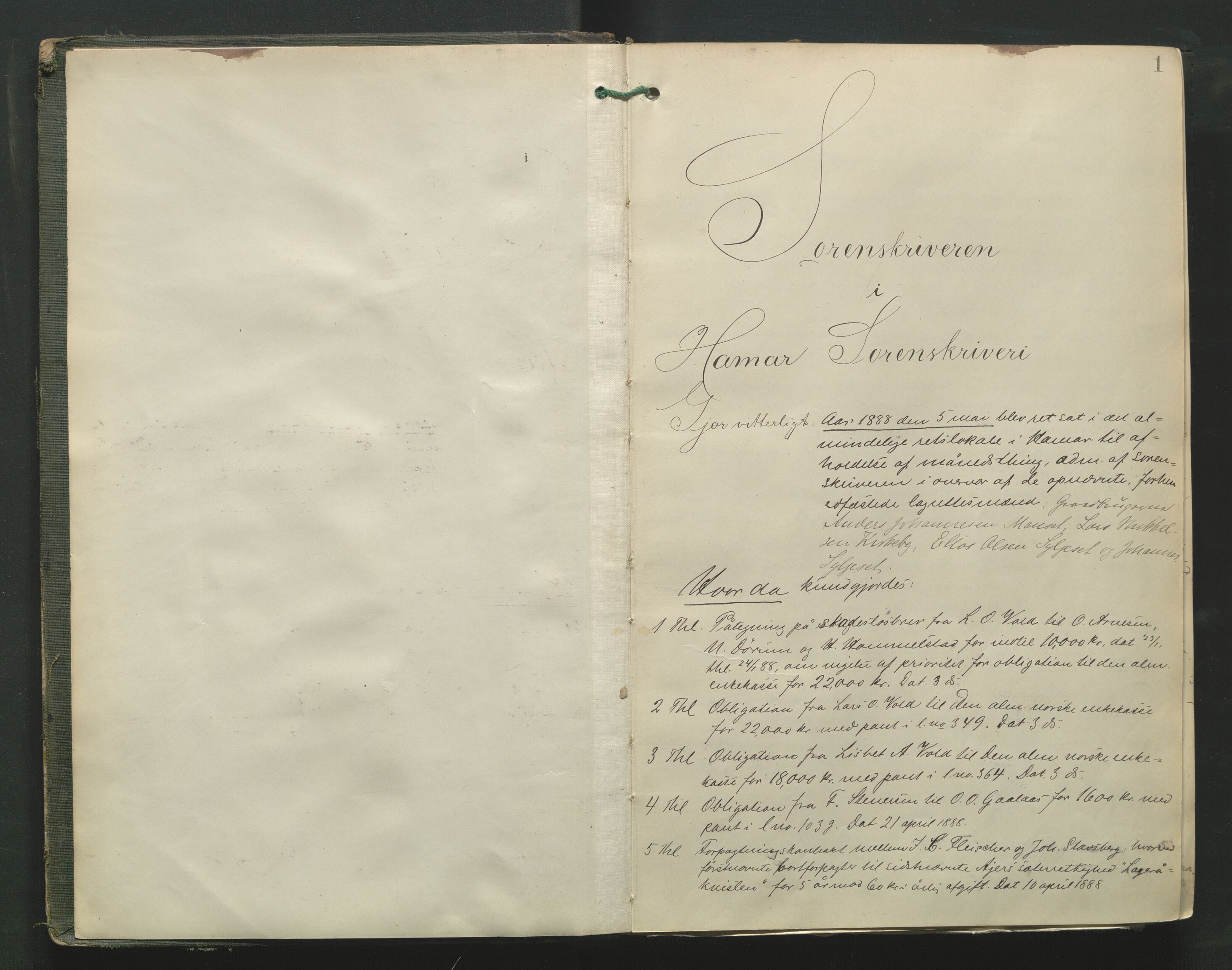 Hamar sorenskriveri, AV/SAH-TING-030/G/Gb/L0003: Tingbok, 1888-1896, p. 1a