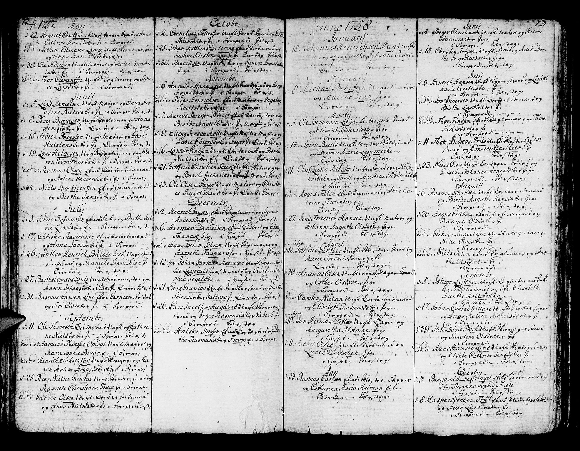 Domkirken sokneprestembete, SAB/A-74801/H/Haa/L0007: Parish register (official) no. A 7, 1725-1826, p. 72-73