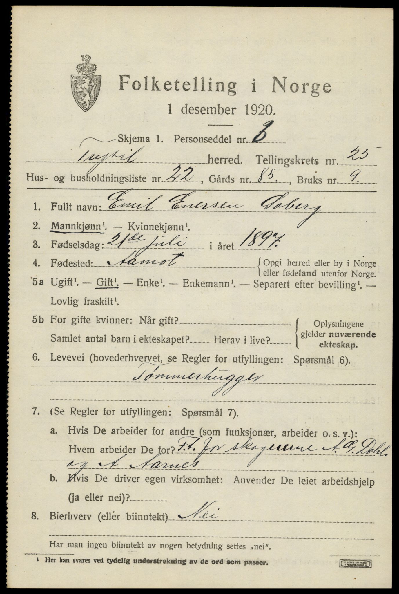 SAH, 1920 census for Trysil, 1920, p. 15955