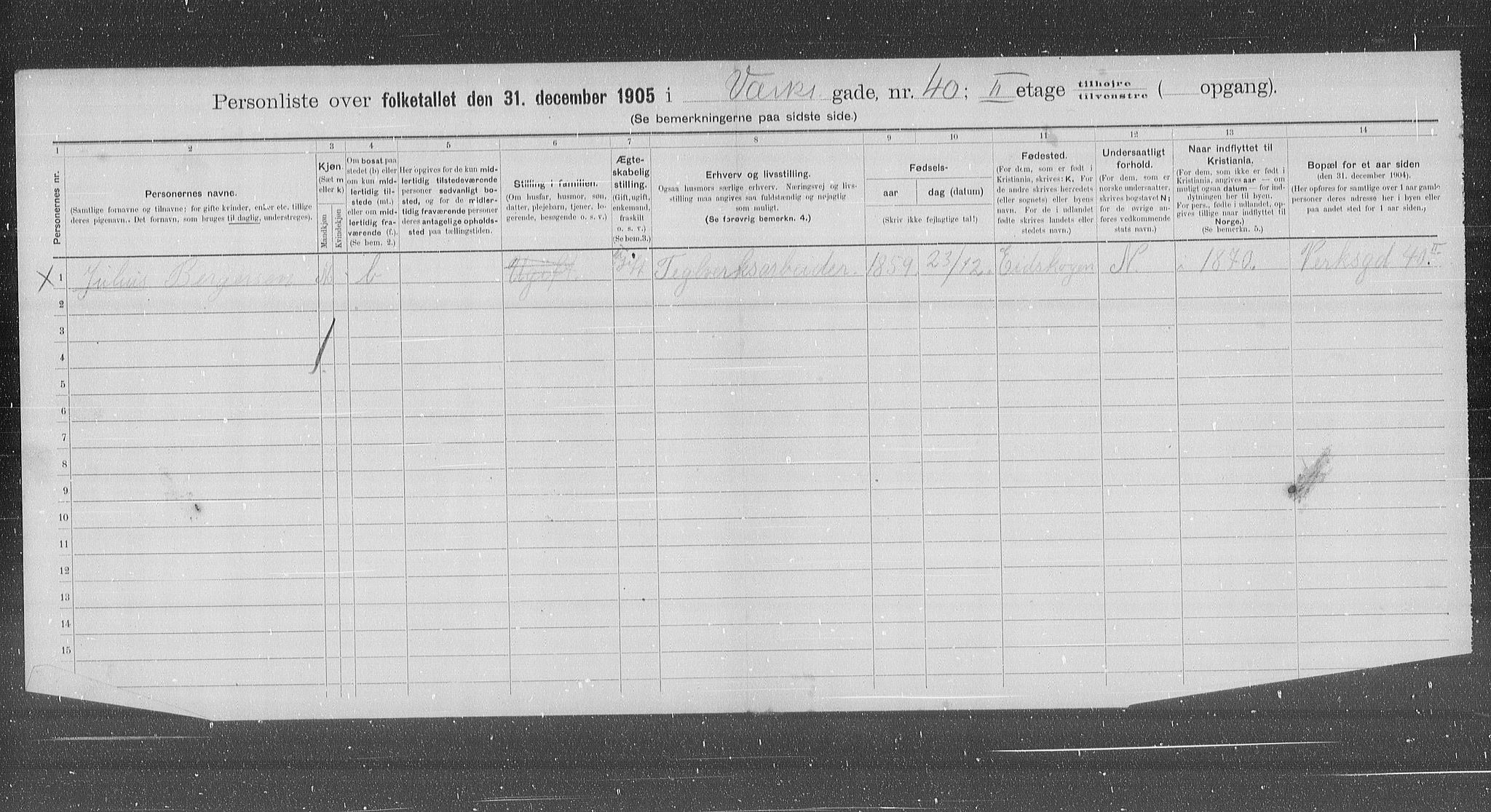 OBA, Municipal Census 1905 for Kristiania, 1905, p. 65166