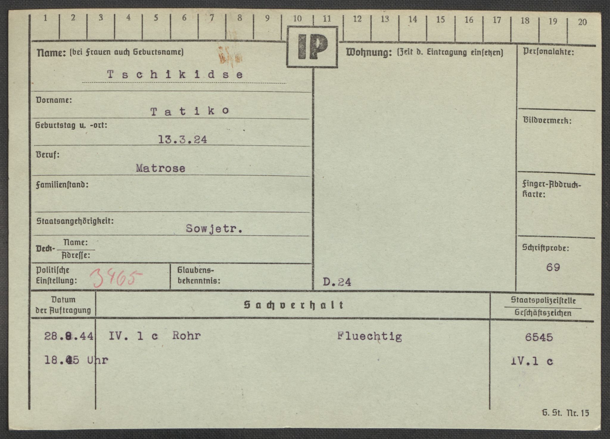 Befehlshaber der Sicherheitspolizei und des SD, RA/RAFA-5969/E/Ea/Eaa/L0010: Register over norske fanger i Møllergata 19: Sø-Å, 1940-1945, p. 532