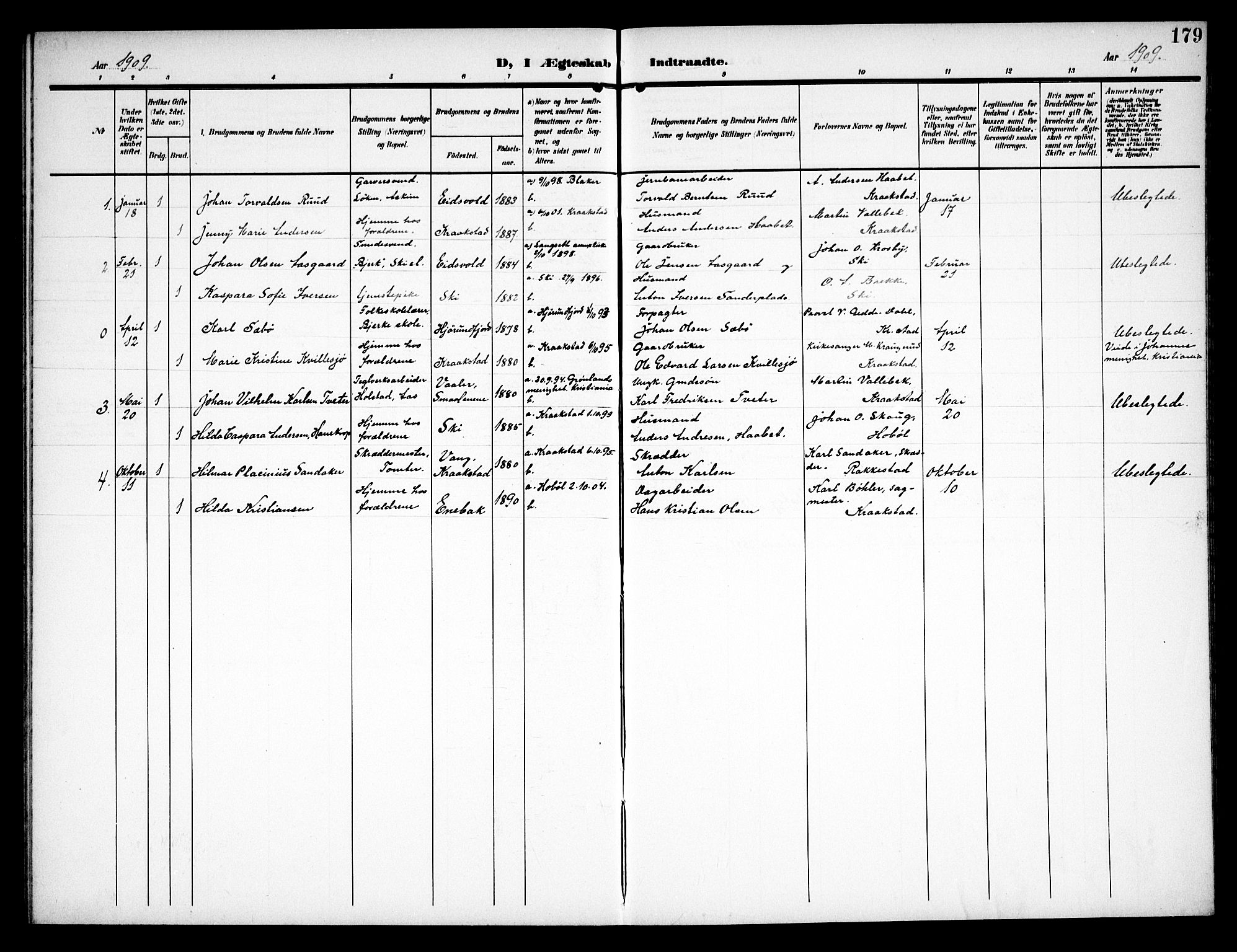 Kråkstad prestekontor Kirkebøker, AV/SAO-A-10125a/G/Ga/L0002: Parish register (copy) no. I 2, 1905-1934, p. 179