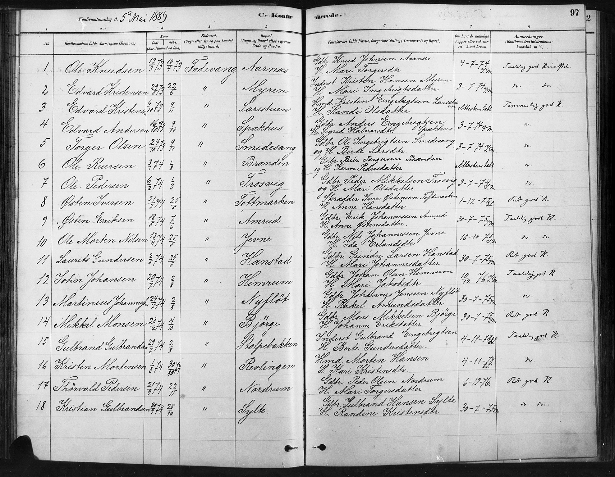 Ringebu prestekontor, SAH/PREST-082/H/Ha/Haa/L0009: Parish register (official) no. 9, 1878-1898, p. 97
