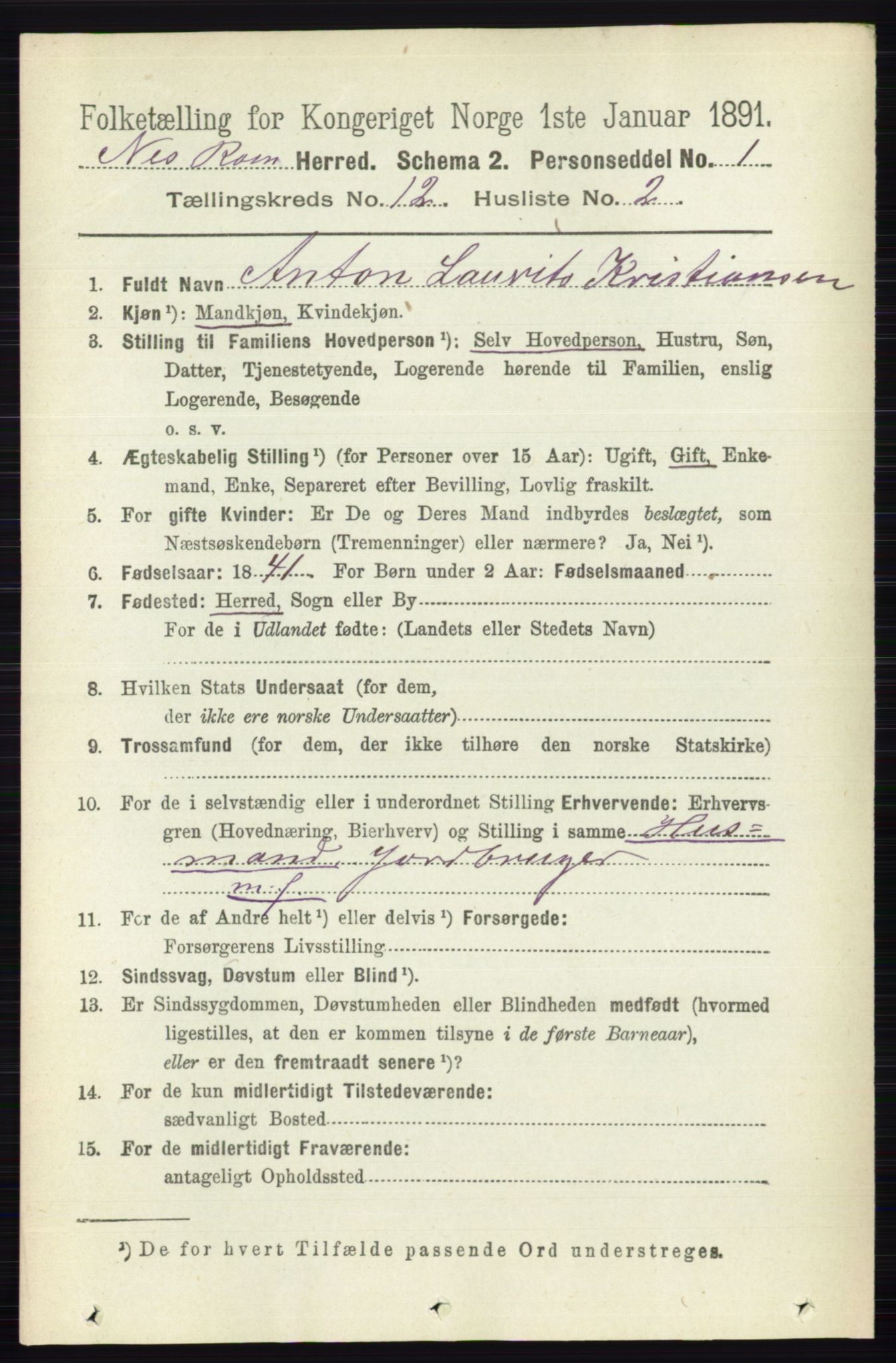RA, 1891 census for 0236 Nes, 1891, p. 7115