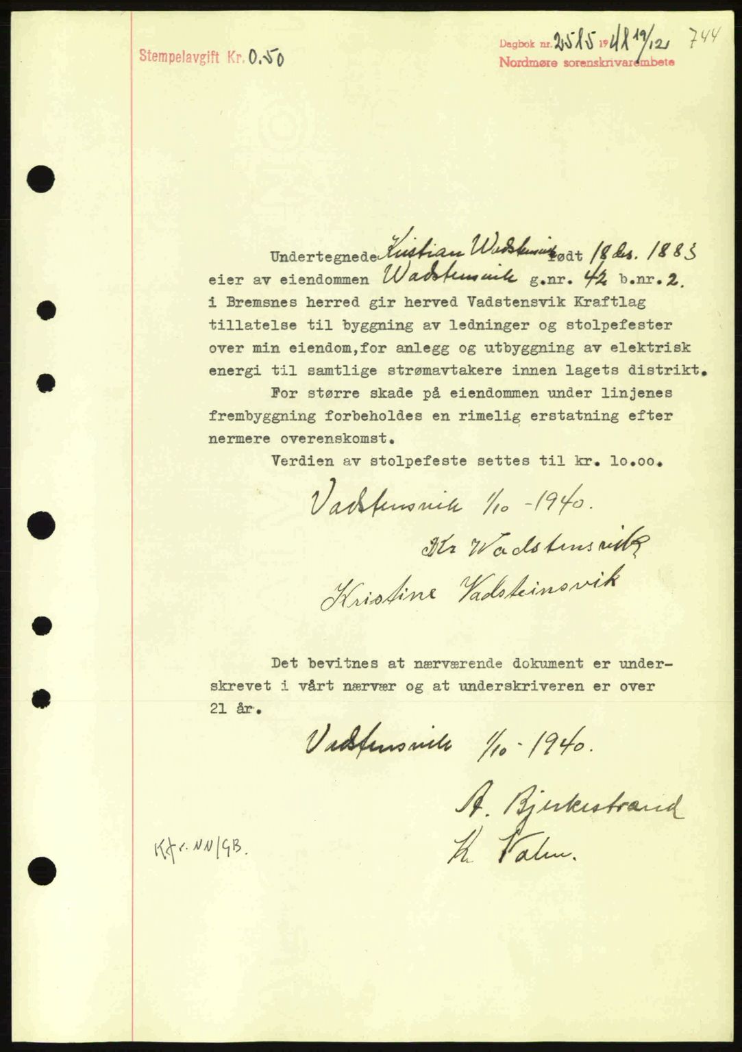 Nordmøre sorenskriveri, AV/SAT-A-4132/1/2/2Ca: Mortgage book no. B88, 1941-1942, Diary no: : 2515/1941