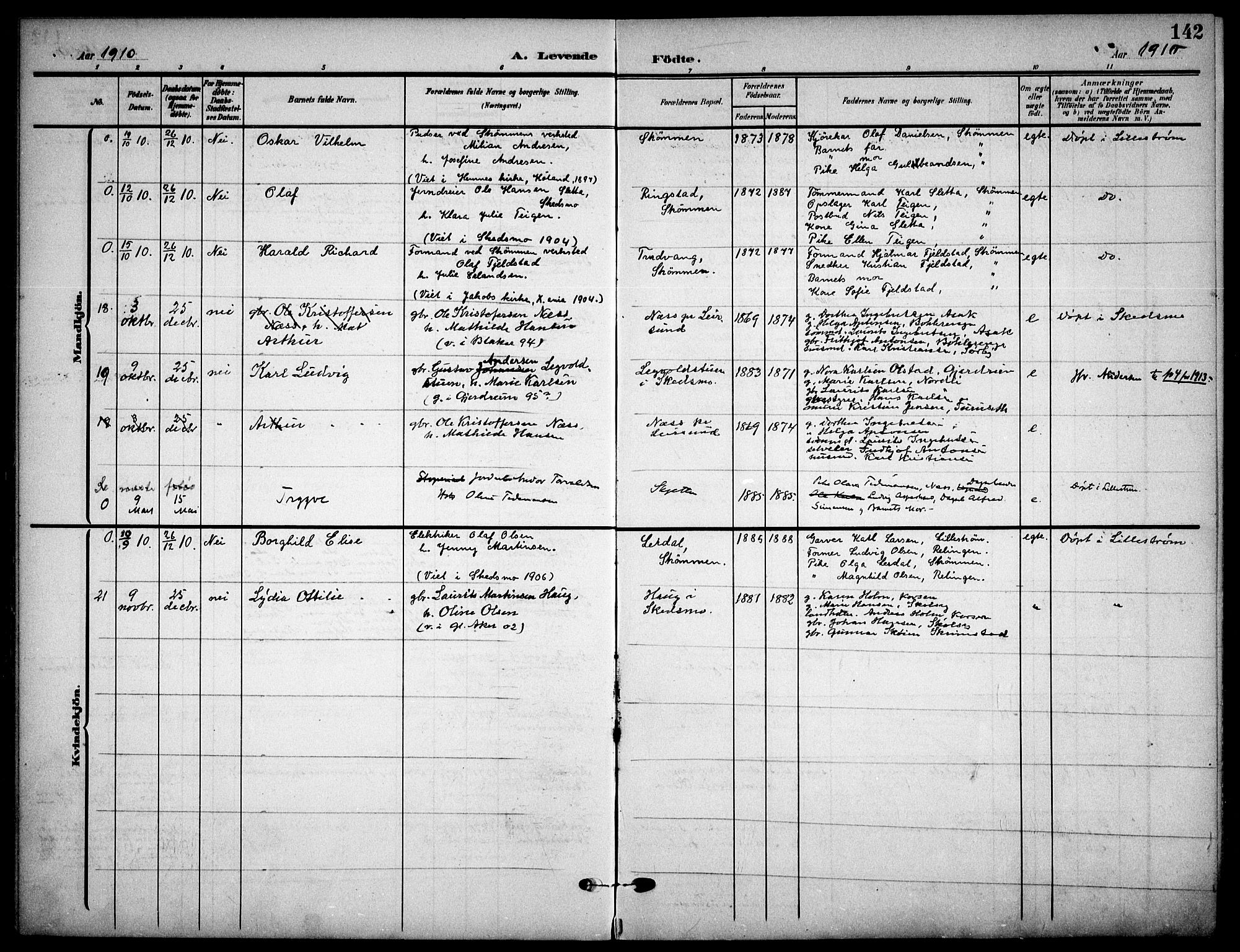 Skedsmo prestekontor Kirkebøker, AV/SAO-A-10033a/F/Fa/L0015: Parish register (official) no. I 15, 1902-1917, p. 142