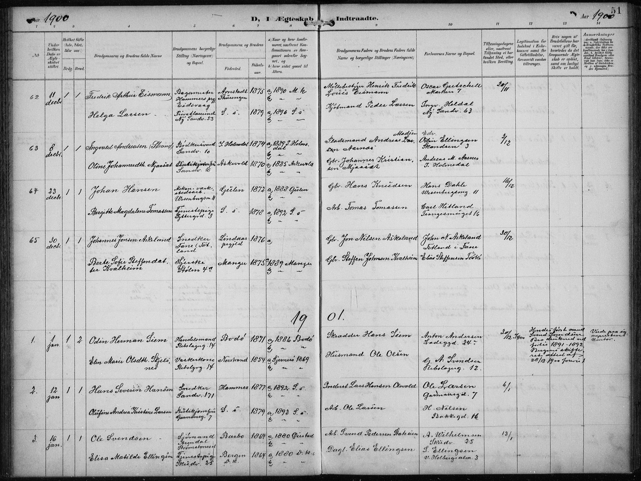 Sandviken Sokneprestembete, SAB/A-77601/H/Ha/L0014: Parish register (official) no. D 1, 1896-1911, p. 51