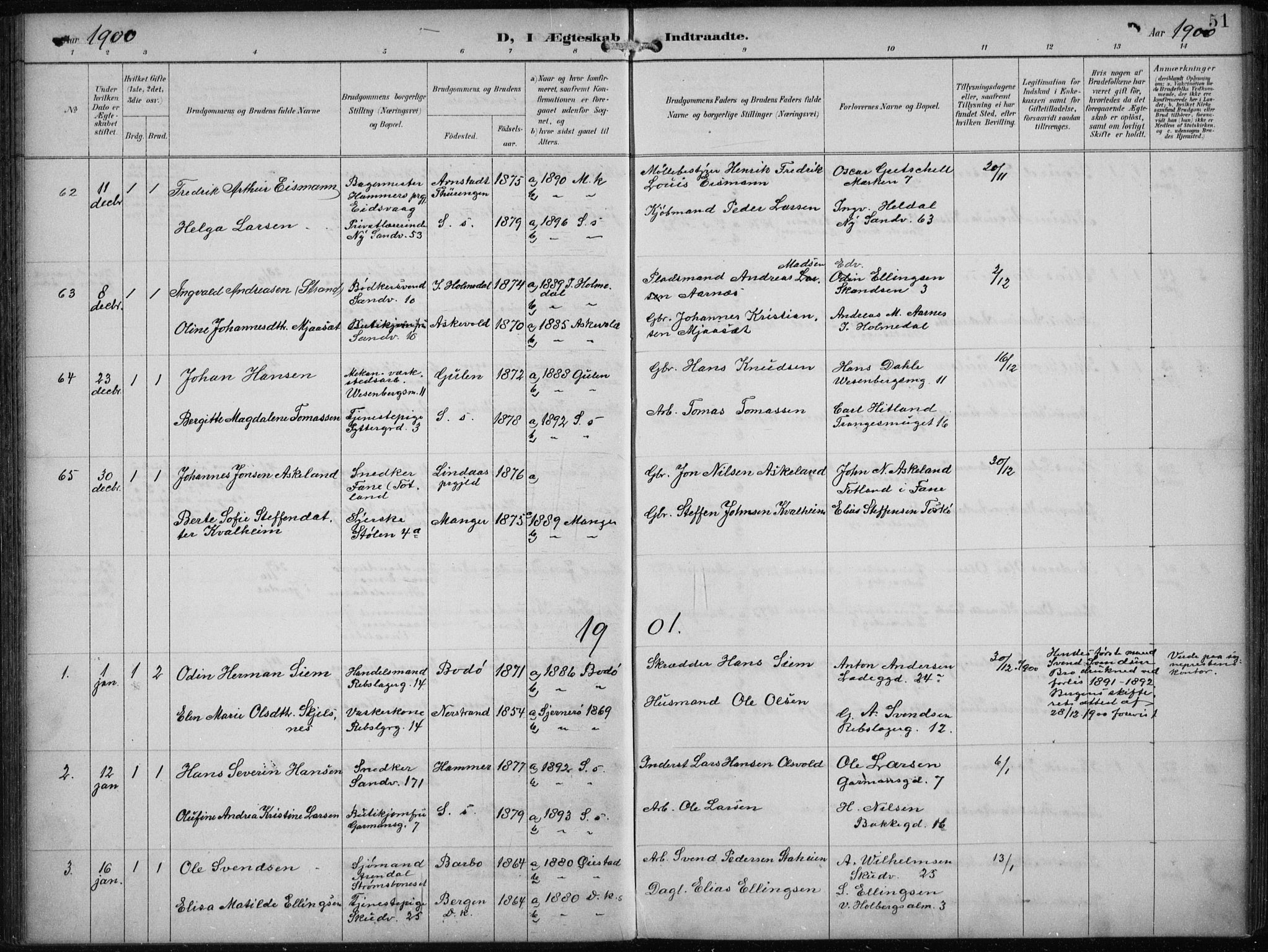 Sandviken Sokneprestembete, AV/SAB-A-77601/H/Ha/L0014: Parish register (official) no. D 1, 1896-1911, p. 51
